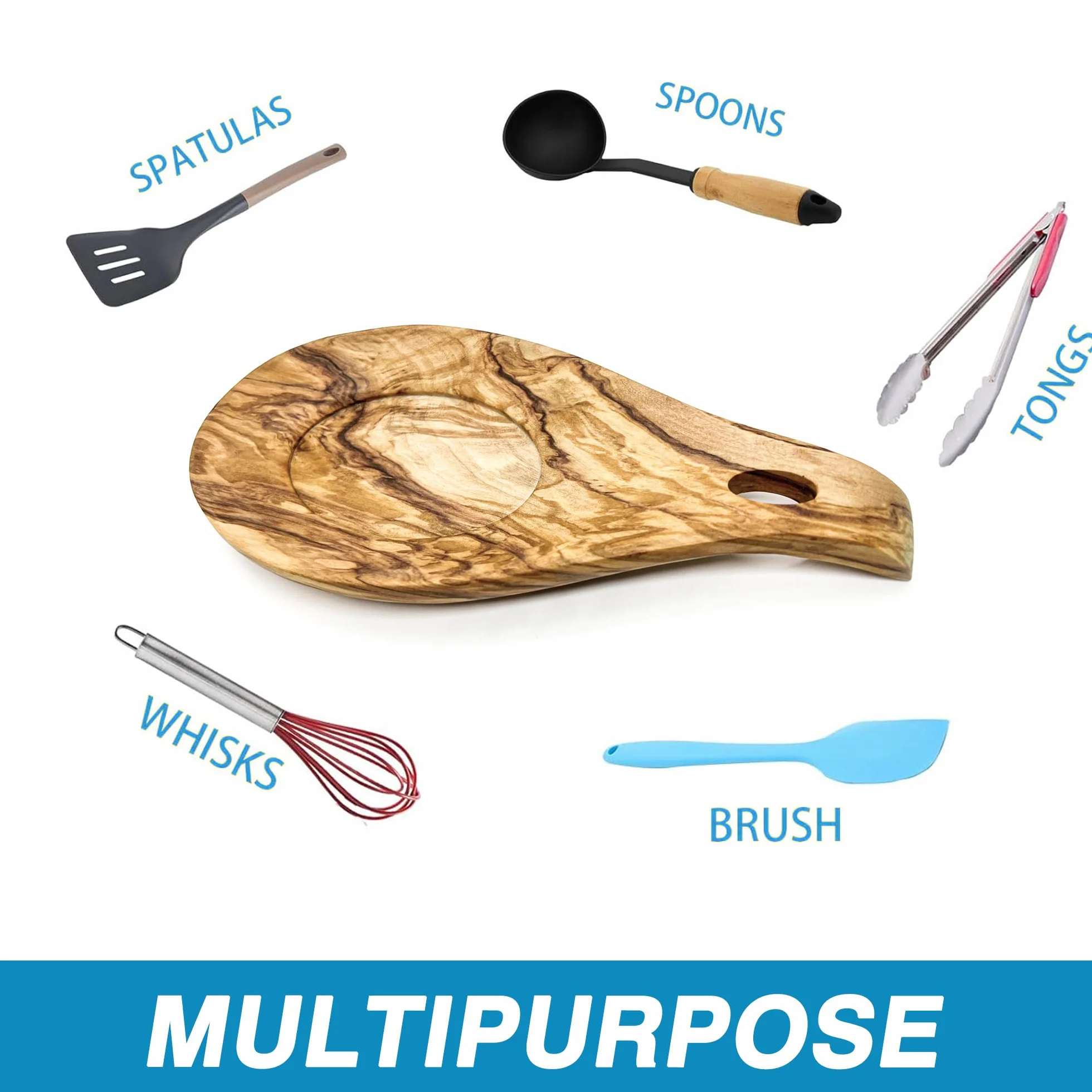 Repose Cuillère en Noyer, Porte-cuillère en Bois Résistant à la Chaleur pour Cuisinière