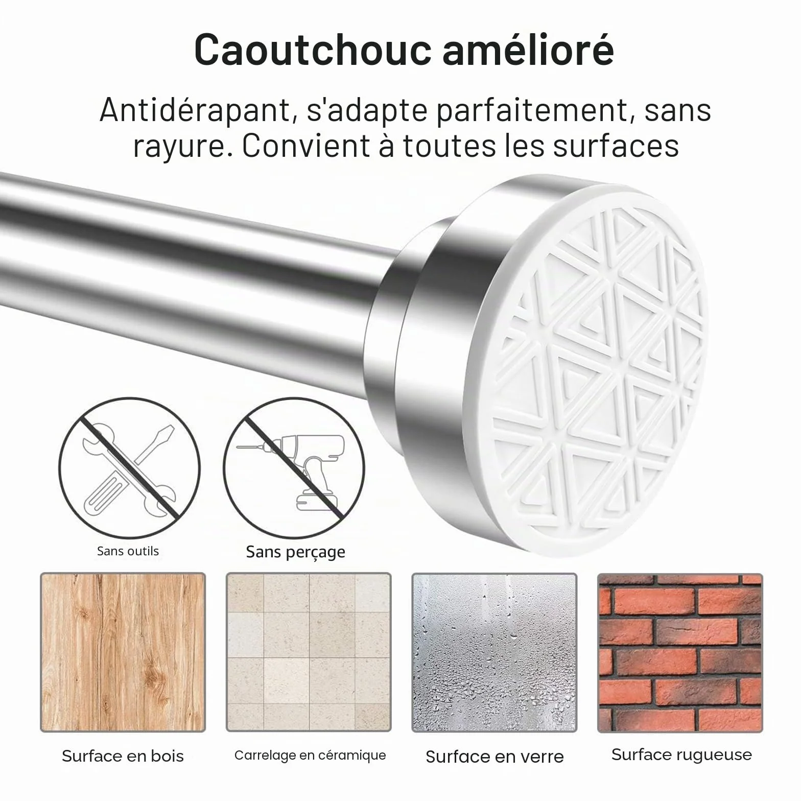 Barre Rideau Douche Sans Percage Extensible 48-200cm Inoxydable 304 Argenté Antidérapant