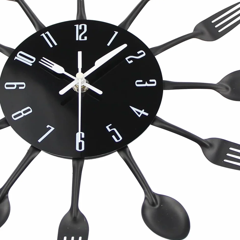 Horloge de cuisine effet miroir 32x32x4cm Noir avec autocollant 3D
