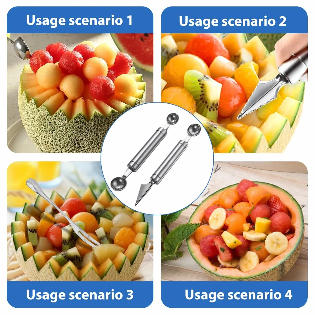 Cuillère de Melon en Acier Inoxydable 2 Pièces Outil à Découper les Fruits