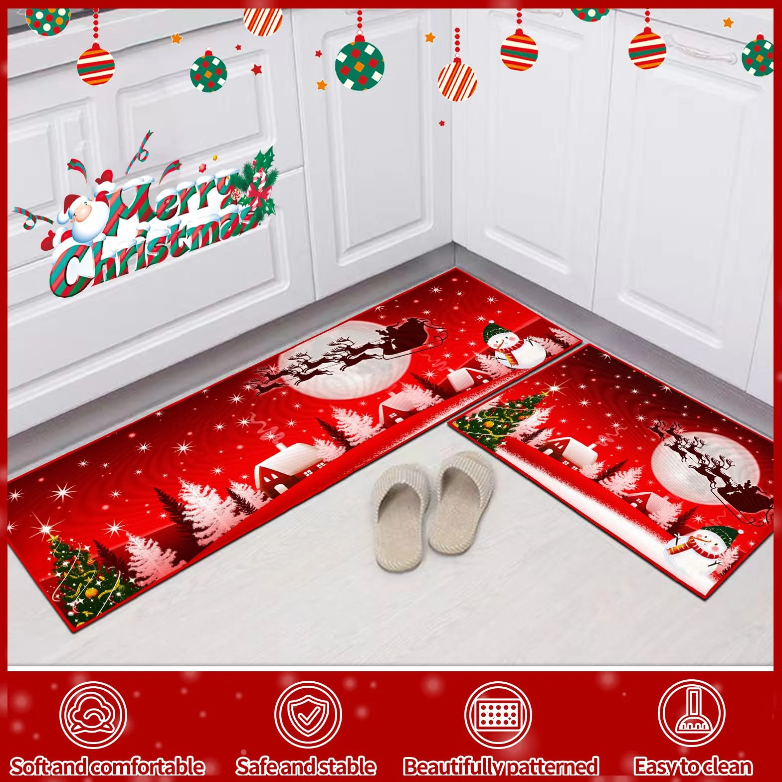 Tapis de Noël antidérapant lavable Père Noël 40 x 60 cm 40 x 120 cm