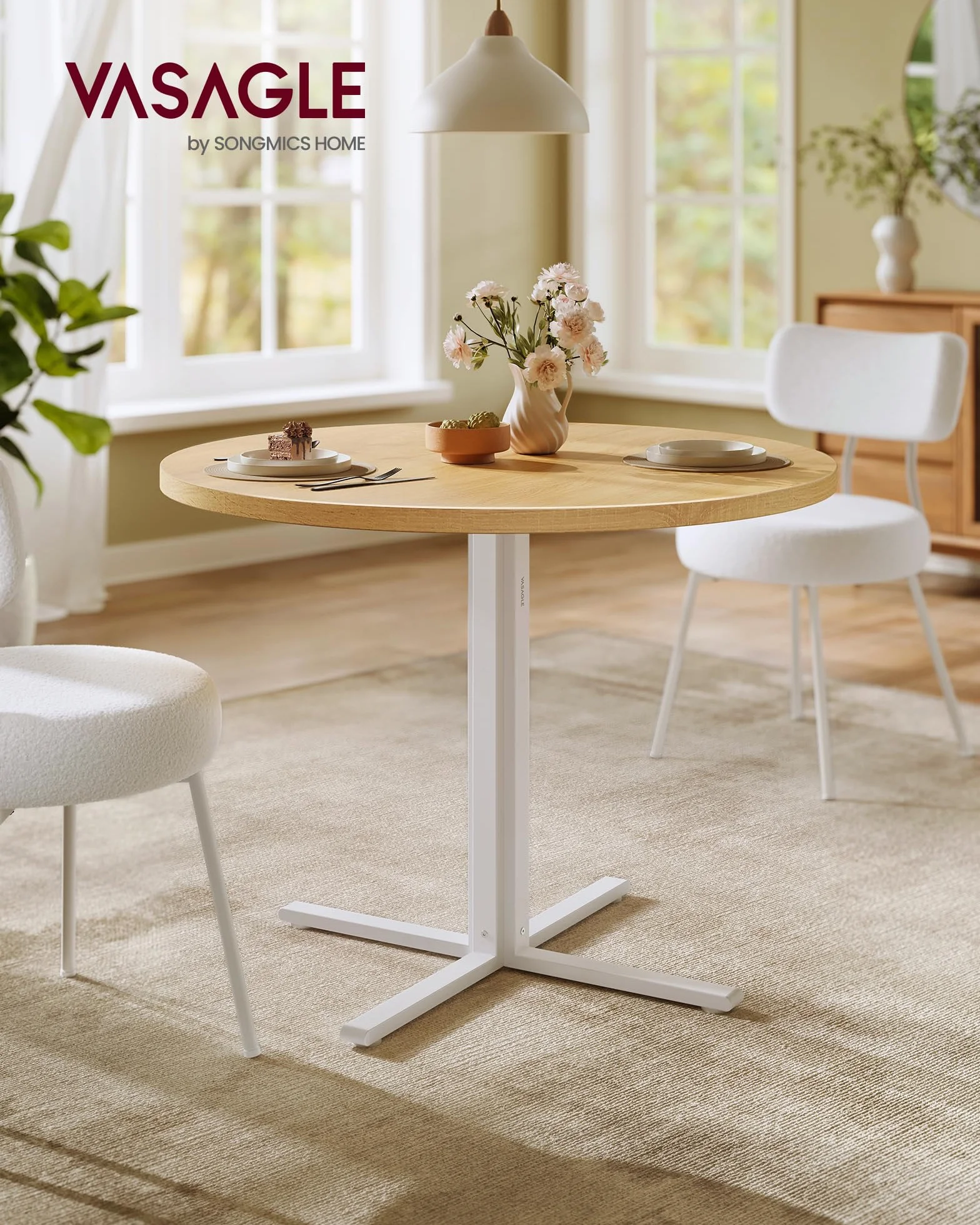 VASAGLE Table Ronde Cuisine 80 cm 4 Personnes Doré Chêne