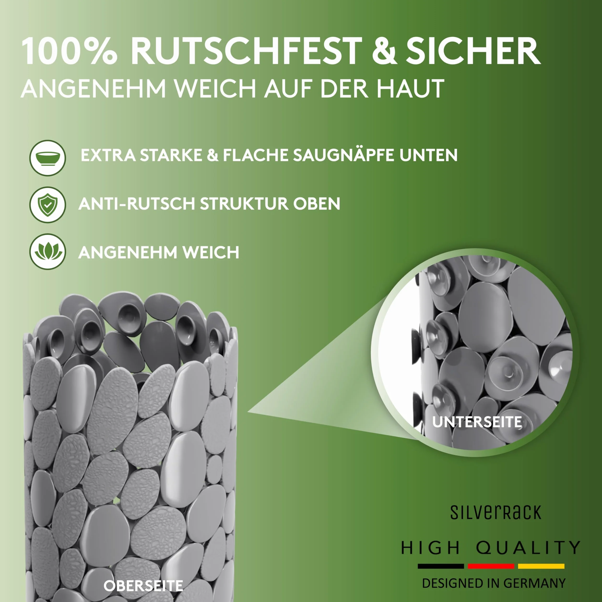 SilverRack DermaSensitivo Tapis de douche antidérapant 53 x cm gris sans BPA pour enfants bébés