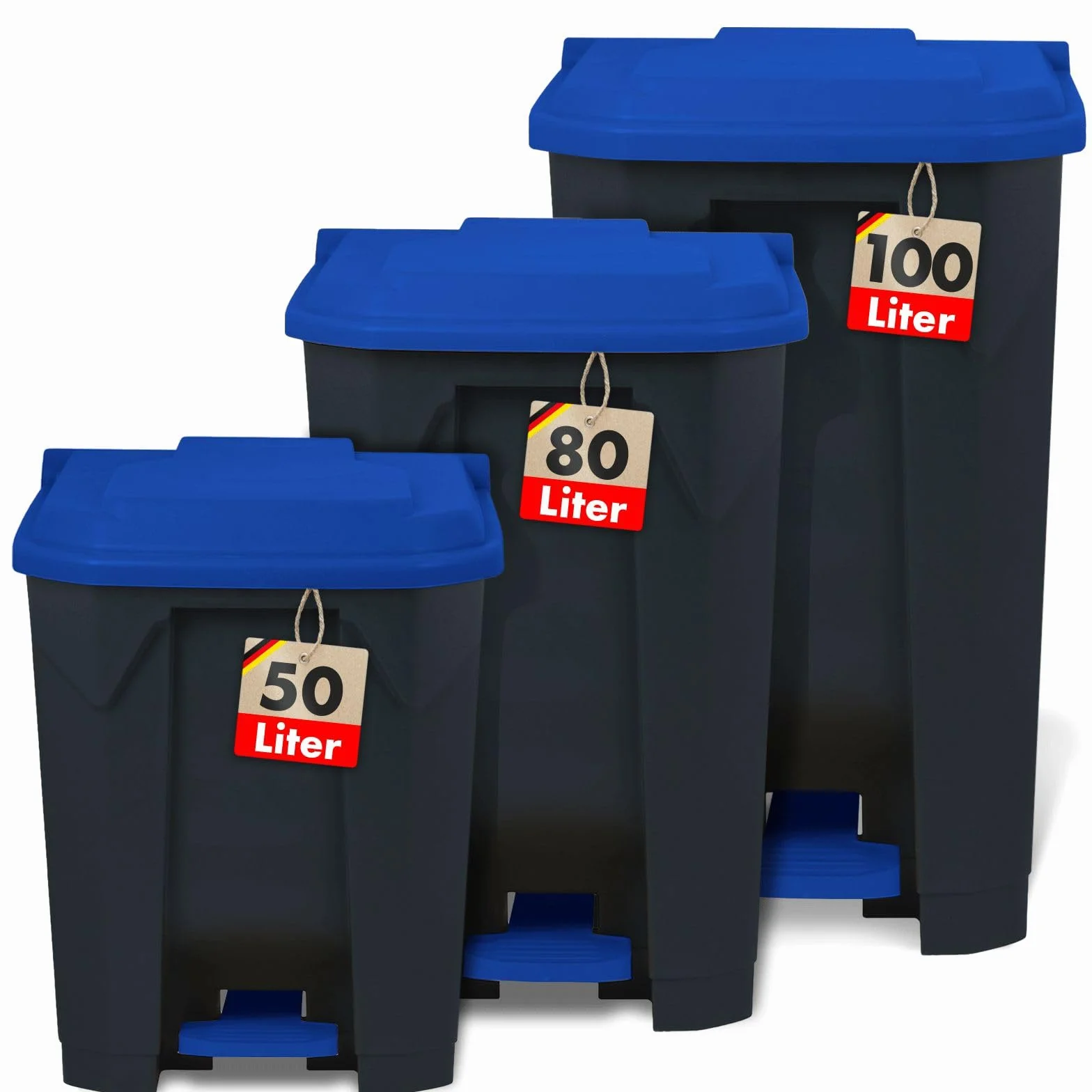 Poubelle 100L Olaf Floordirekt avec couvercle bleu et pédale système de tri sélectif