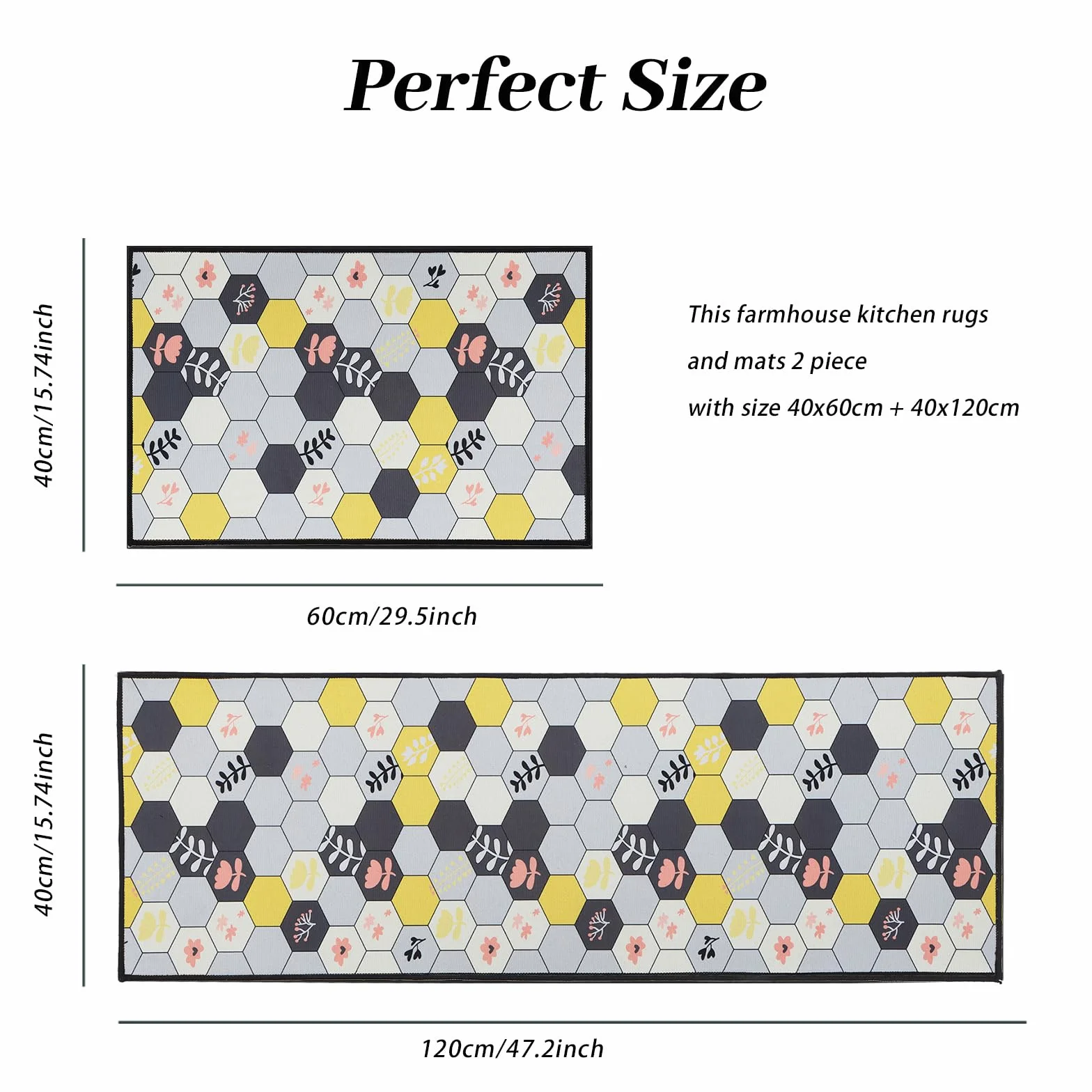 Tapis de Cuisine en Silicone Antidérapant Set de 2 Pièces 40x60cm + 40x120cm