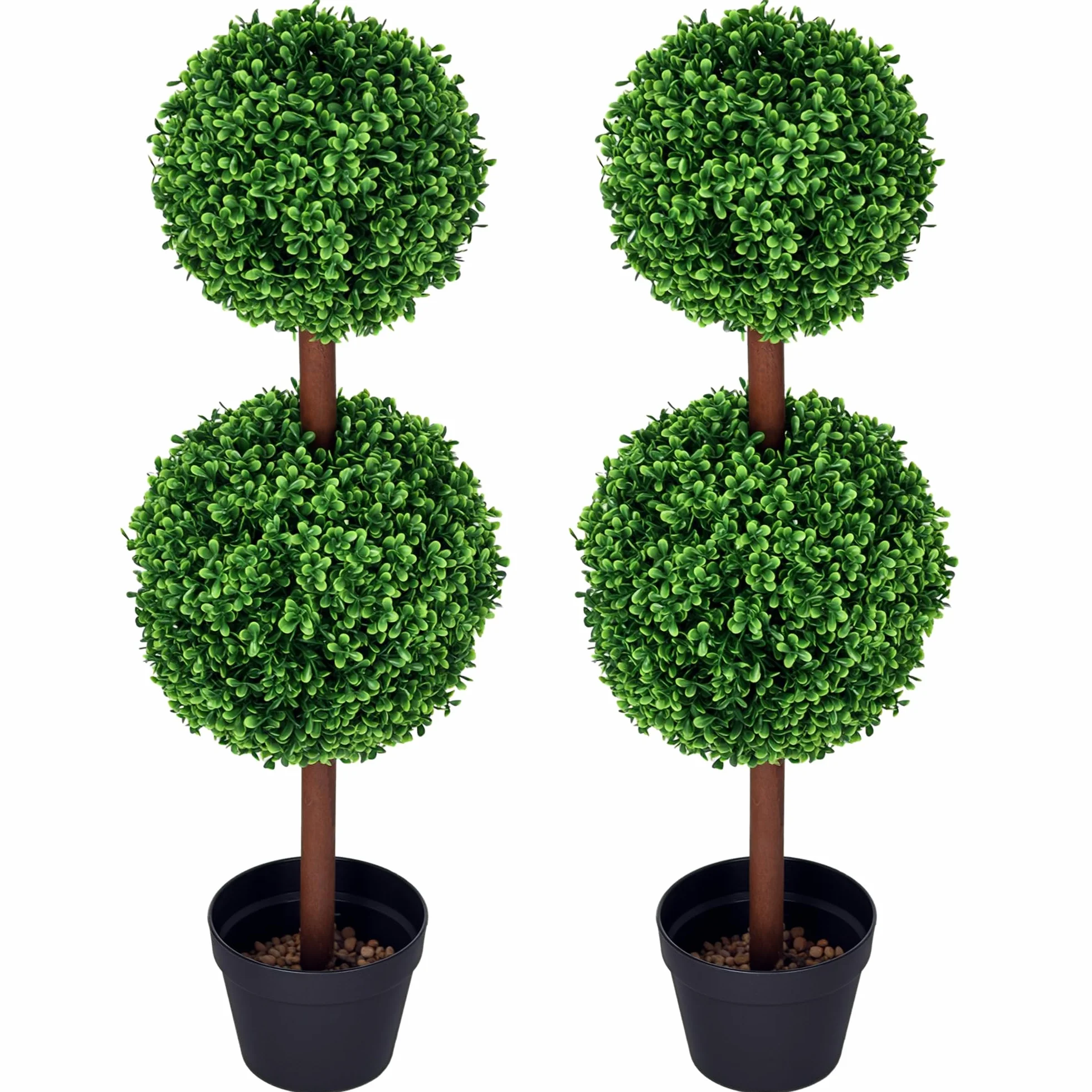 HOMCOM Lot de 2 Arbres Buis Artificiel Double Boules avec Tronc et Pot - Hauteur 90 cm Vert