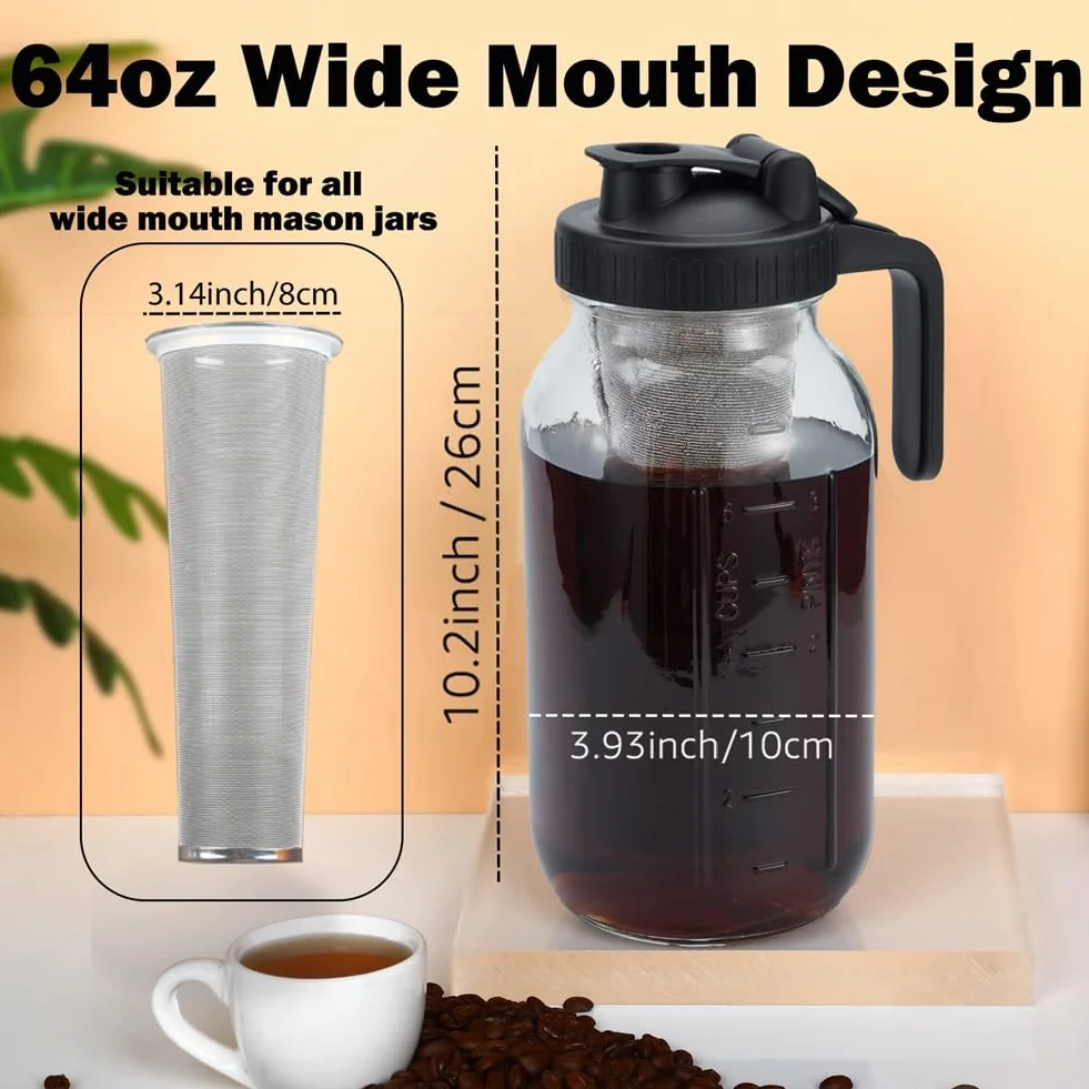 Cold Brew Coffee Maker 64Oz Pichet Acier Inoxydable Filtre Super Dense Iced Coffee