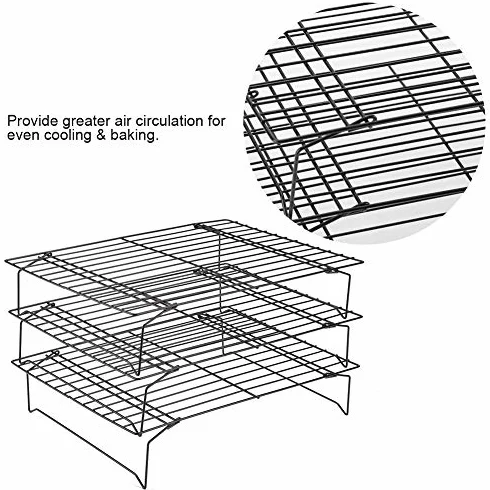 Grilles de Refroidissement 3 Étages, Plateaux Empilables Acier au Carbone 34 x 24,5 x 19,5 cm