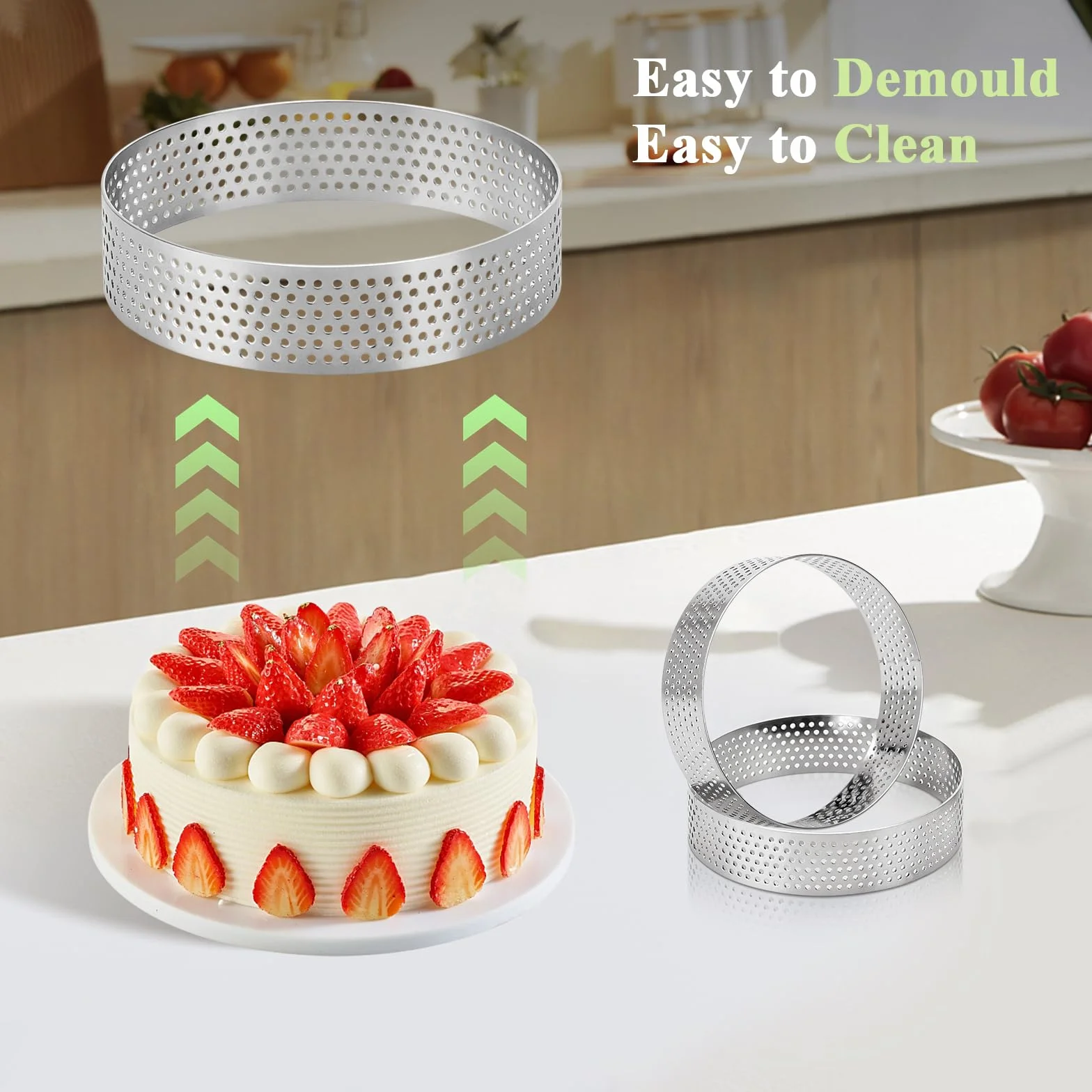 Cercle à Pâtisserie Ø 8 cm 6 Pièces, Acier Inoxydable 430 Perforé, Moule à Tartes Gâteaux Pizzas