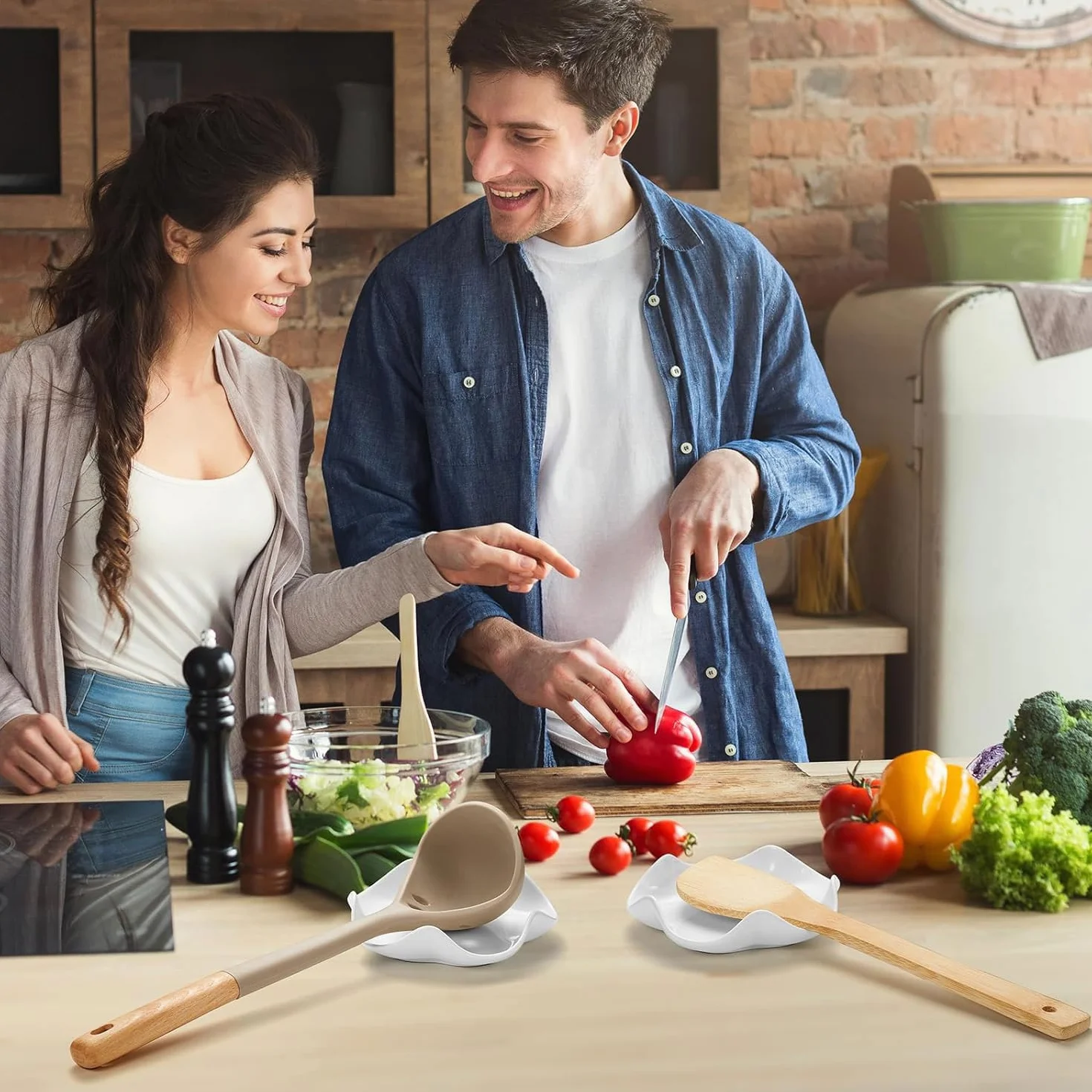 Porte-Cuillère Cuisine Céramique, Support Ustensiles Multifonction Louche Spatule