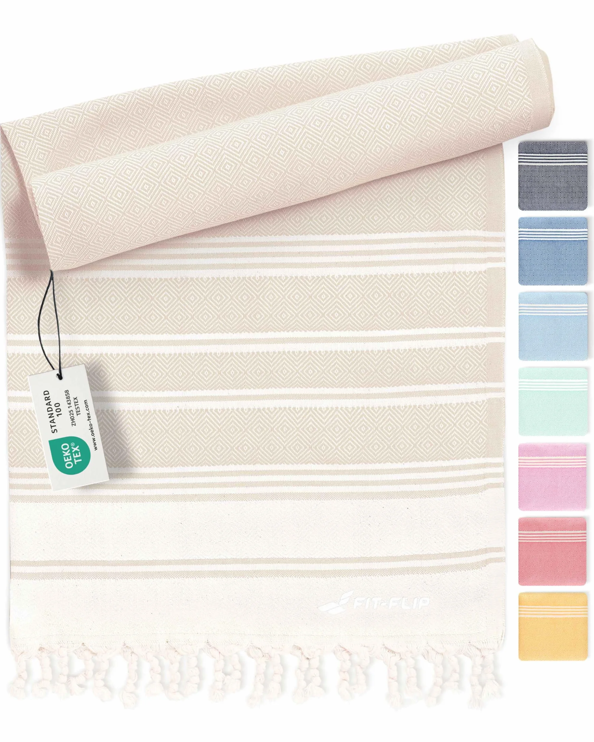 Fit-Flip Serviette de Plage Fouta Coton 100% 100x200cm Sable