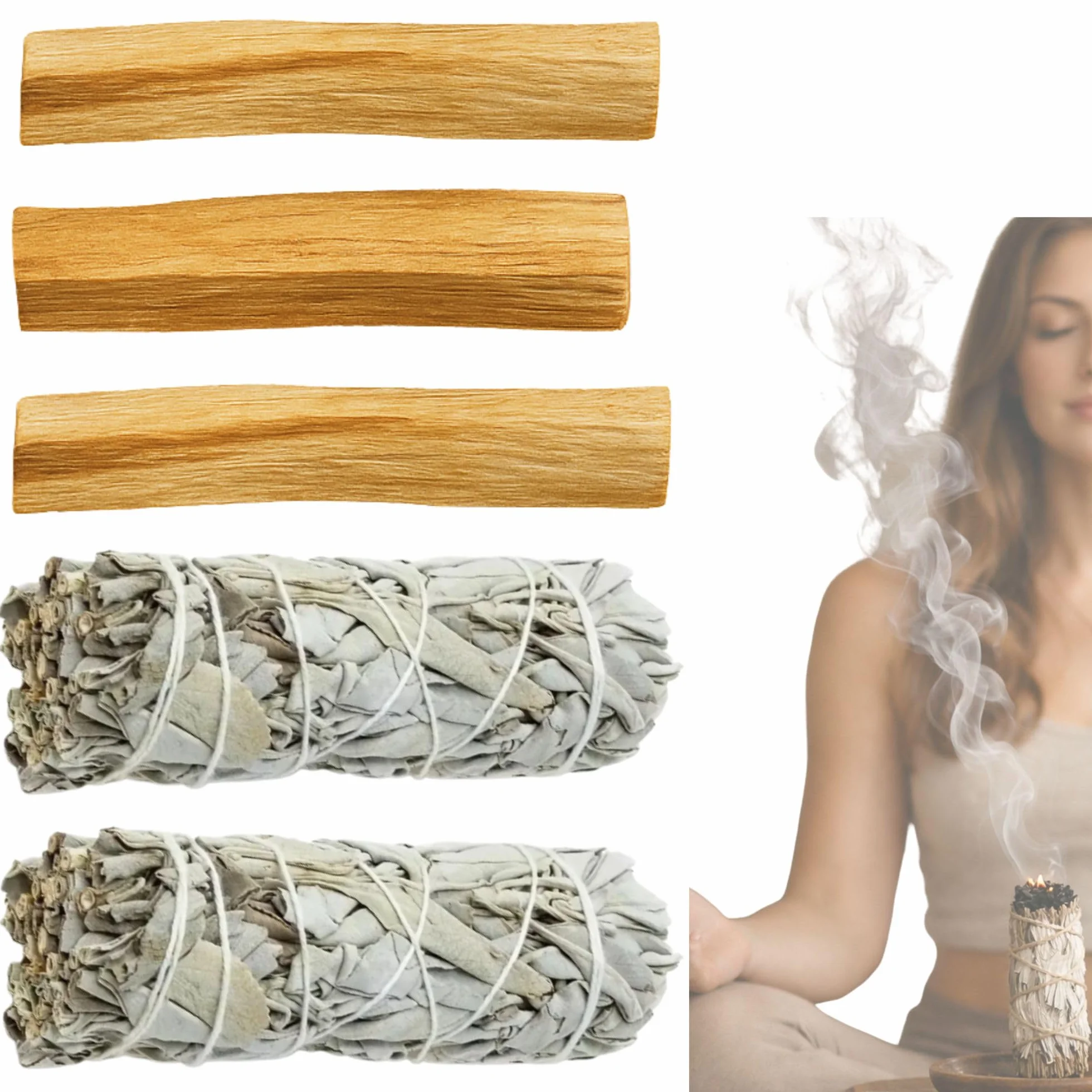 Sauge Blanche à brûler Palo Santo Nettoyage énergétique Maison Bâtonnets d'Encens Artisanaux Aromathérapie