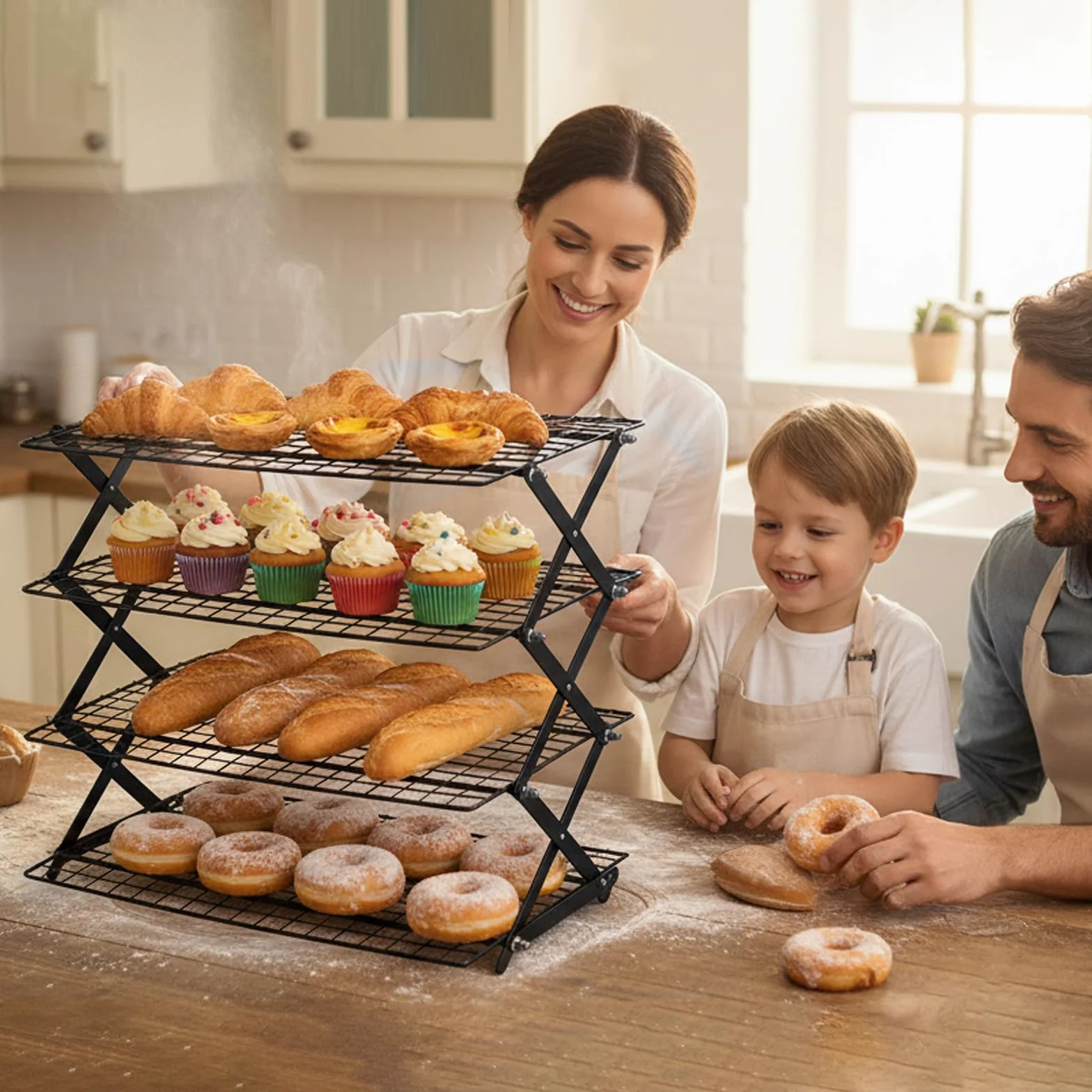 Grille de Refroidissement Pâtisserie Pliable 4 Niveaux Antiadhésif 43 x 24,5 cm