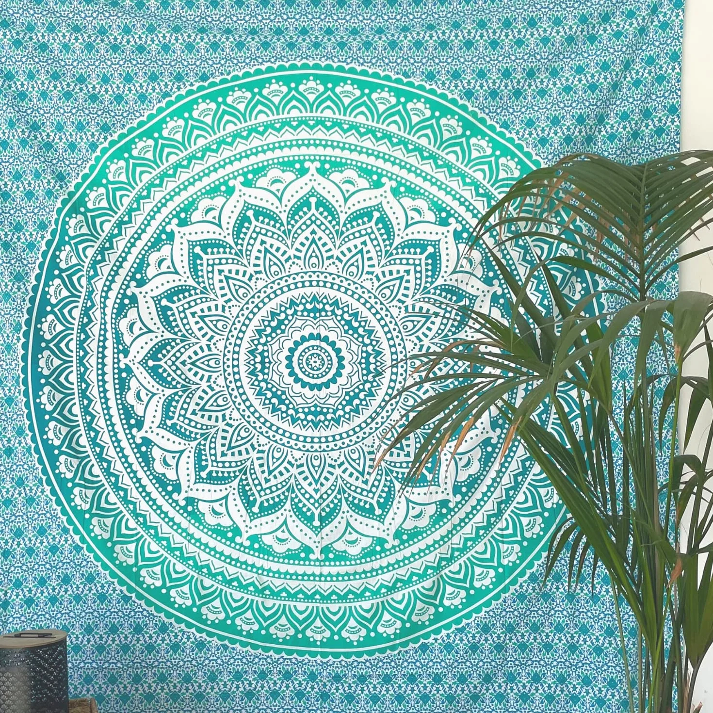 MOMOMUS Tapis Mandala XXL Anti Sable 210x230 cm Turquoise