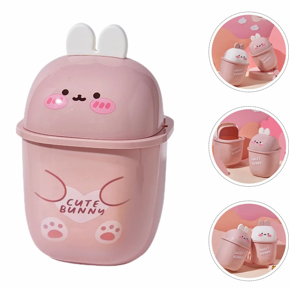 Mini Poubelle de Table en Plastique avec Couvercle, Forme Lapin, Résistante à l'Usure et aux Odeurs