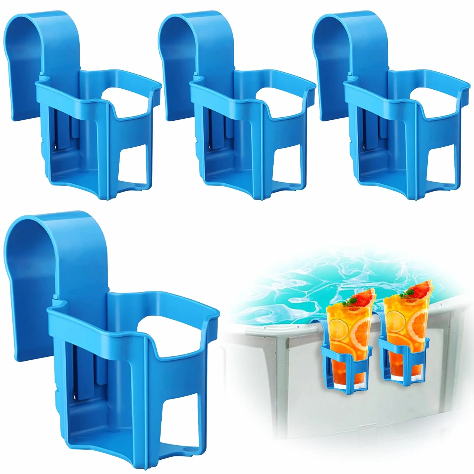 Lot de 4 porte-gobelets de piscine sans déversement - Accessoires en plastique bleu