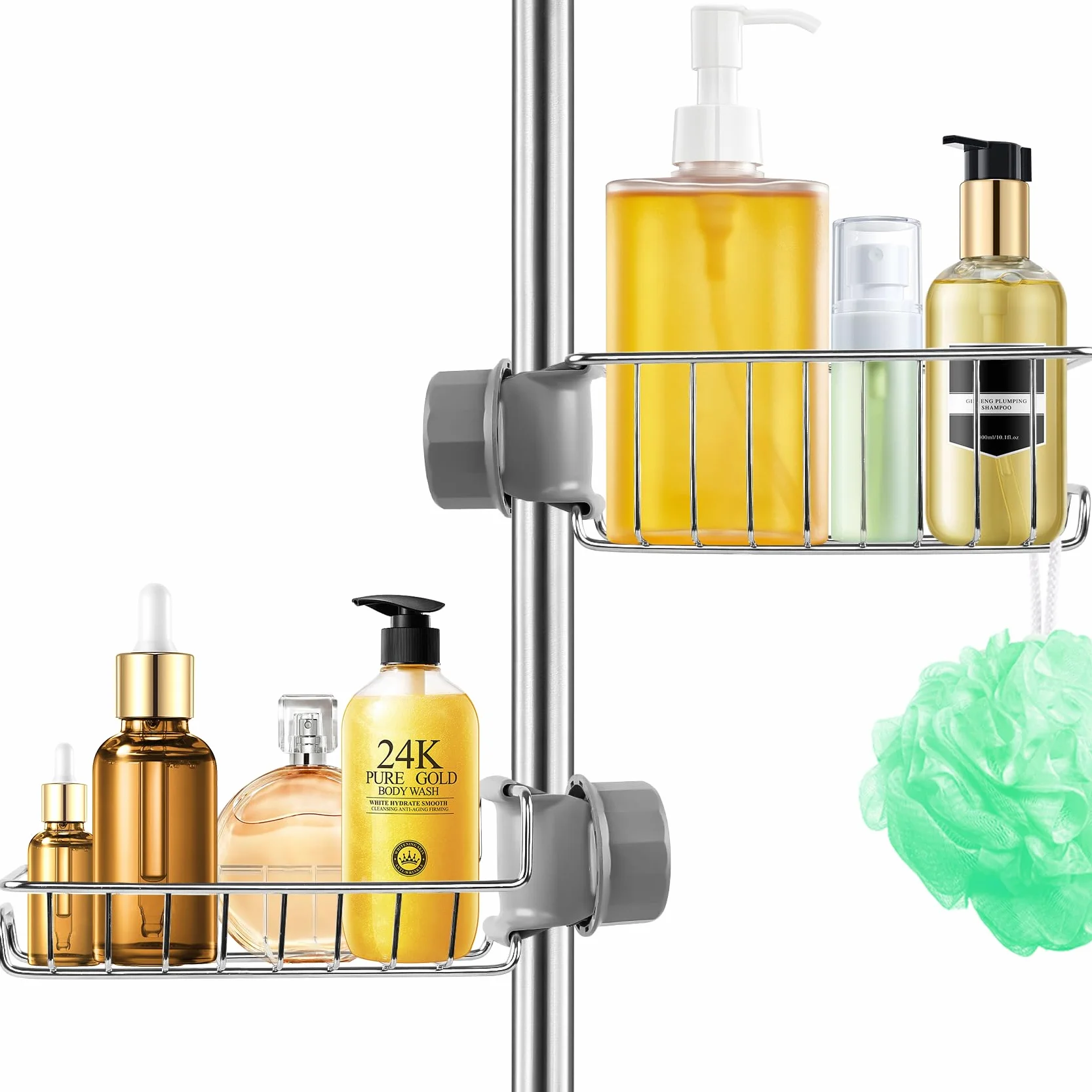 Feebee Étagère Douche sans Percage INOX 2pcs, Support Savon Gel pour Tringle 18-27mm
