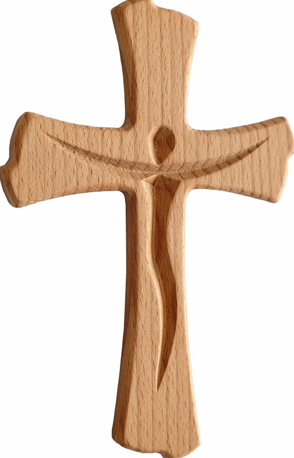 Croix murale crucifix en bois de hêtre véritable 20 cm moderne