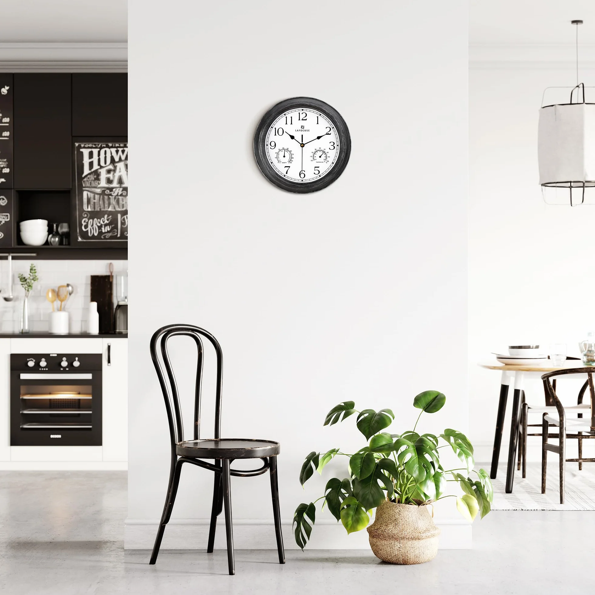 Lafocuse Horloge Murale Exterieure Etanche 30cm avec Thermomètre et Hygromètre Vintage Noir