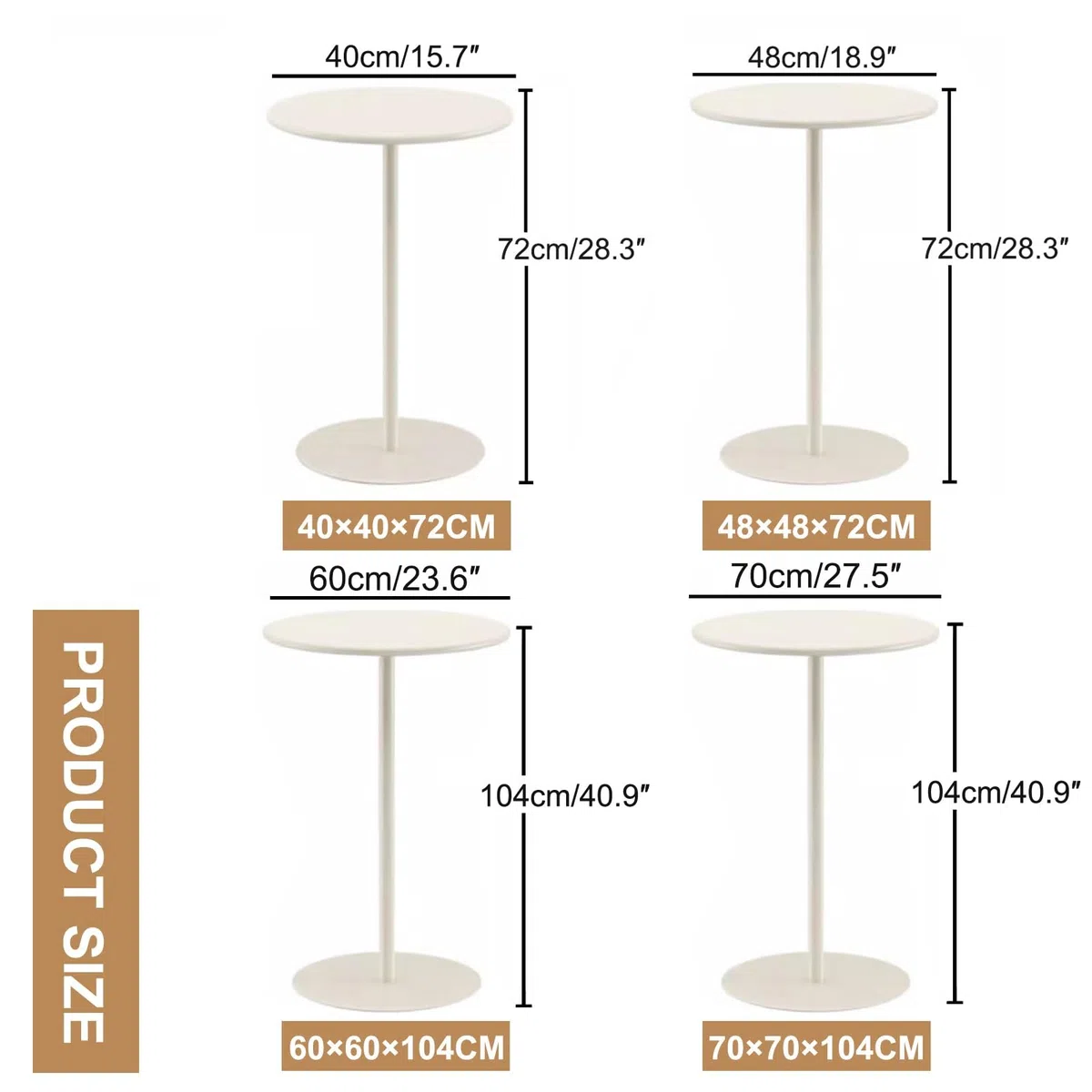 Table de bar d'extérieur ronde avec base en métal pour pub bistrot Hauteur comptoir Beige 70 x 70 x 104 cm