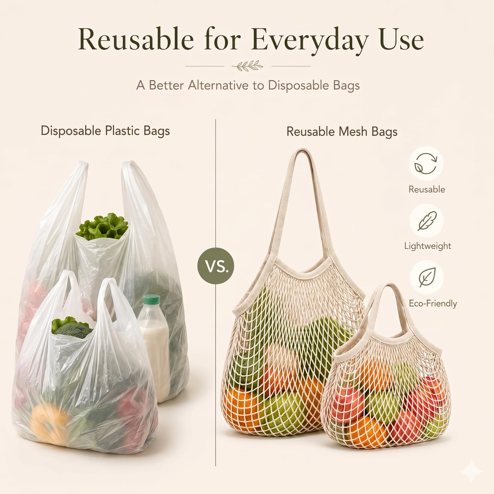 Sacs Filet Réutilisables Lot de 2, Grand Sac Anses Longues et Petit Sac Anses Courtes, Pliable pour Fruits Légumes Pain Plage