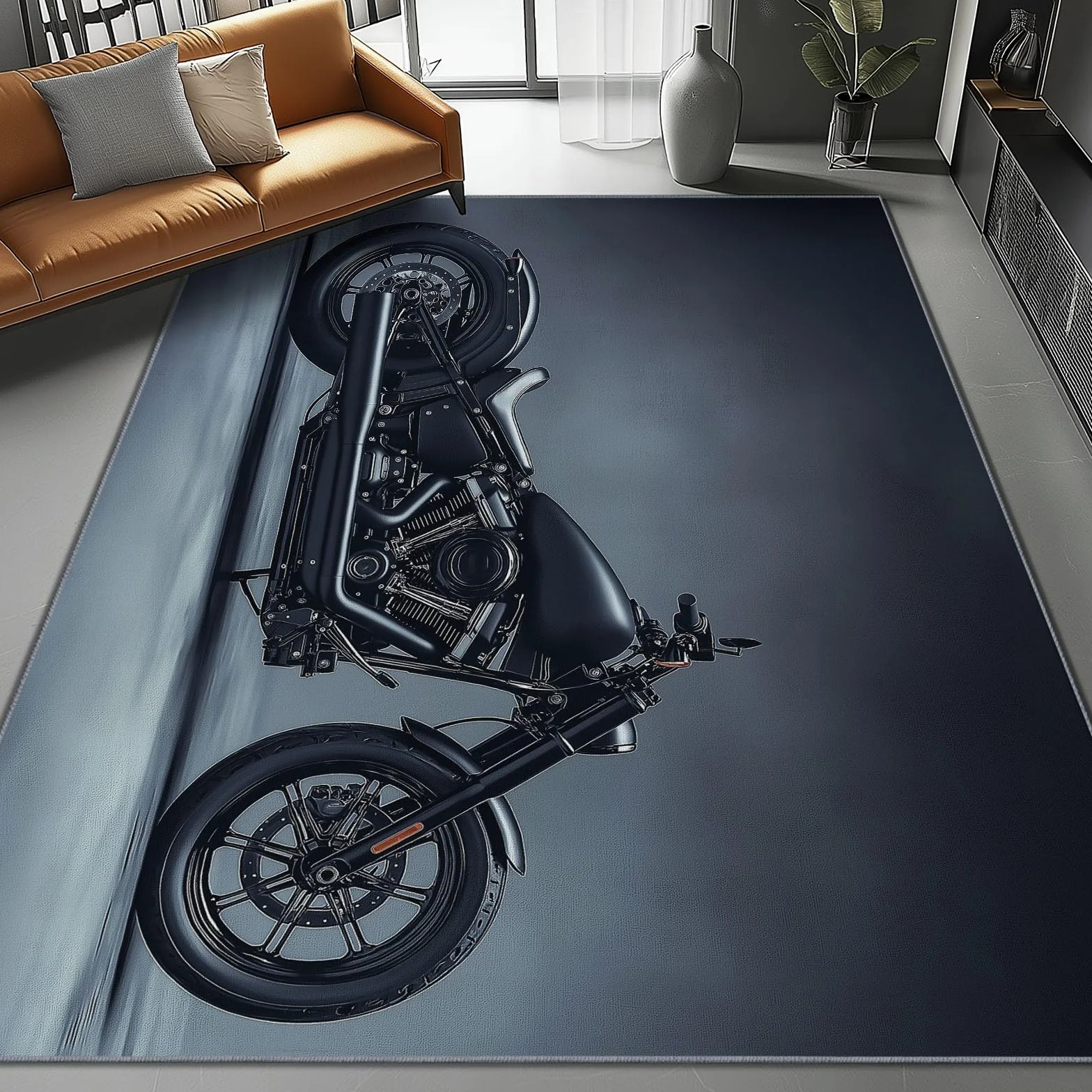 Tapis Salon Moto Moderne Imprimé Antidérapant 140 x 200 cm Noir