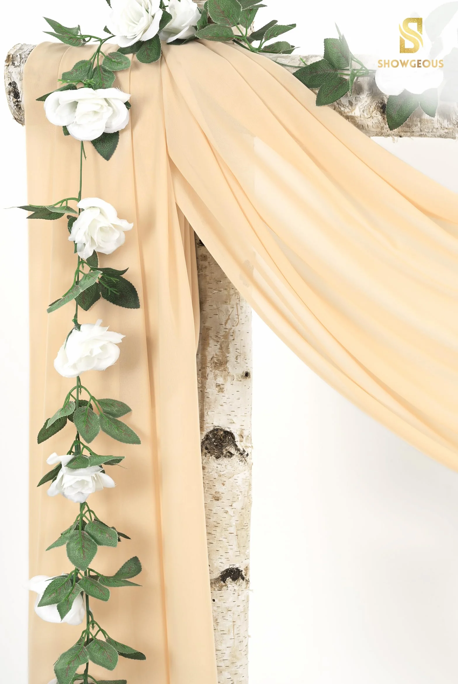 Panneaux de tissu drapé en mousseline de soie pour arche de mariage, 71,1 x 5,8 m, champagne