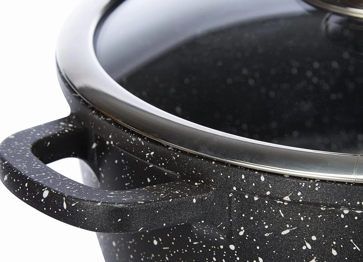 Marmite Faitout 28 cm Fonte d'Aluminium Revêtement Type Pierre Couvercle en Verre Tous Feux Induction Sans PFOA Noir