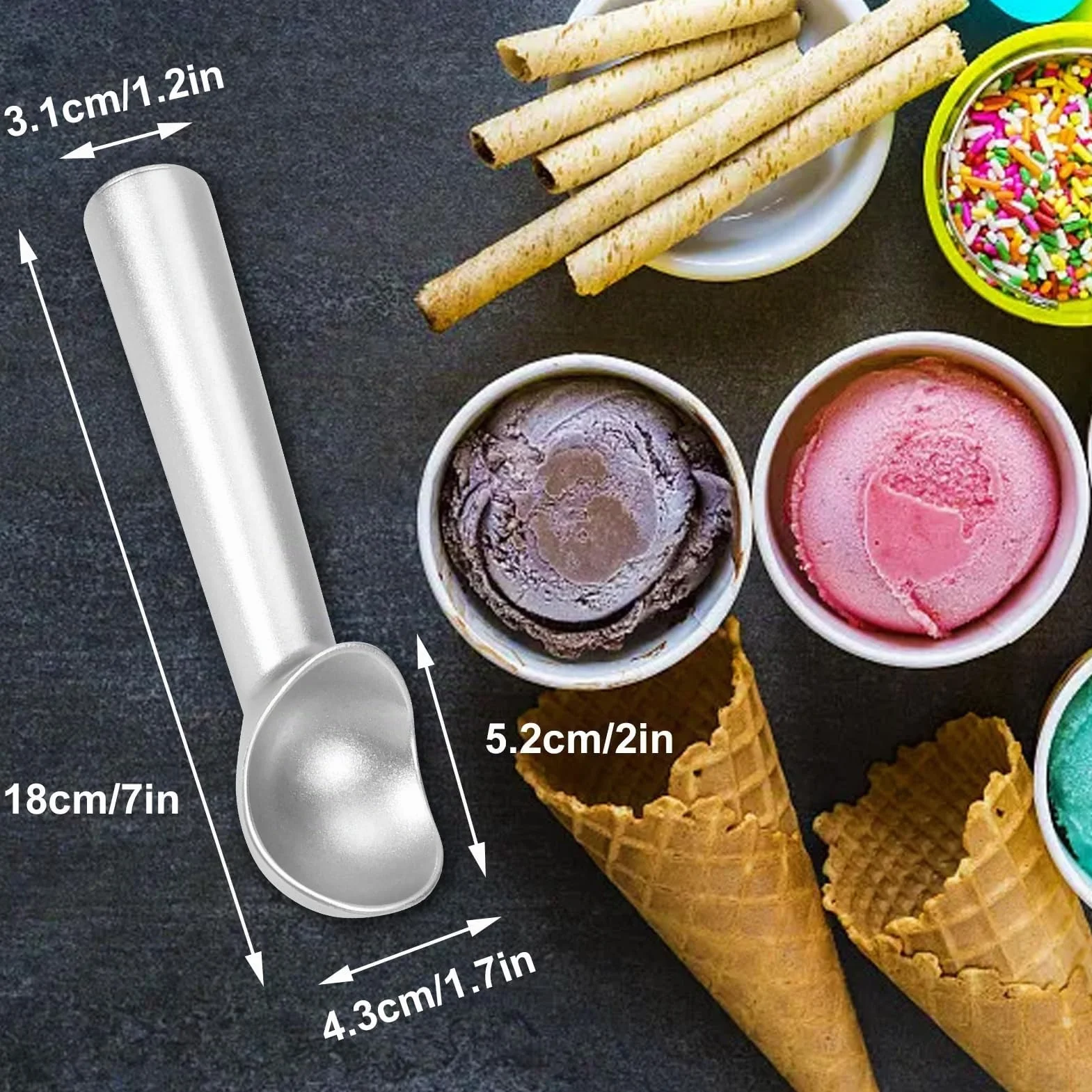Cuillère à Glace Professionnelle en Aluminium Antiadhésive 7 Pouces