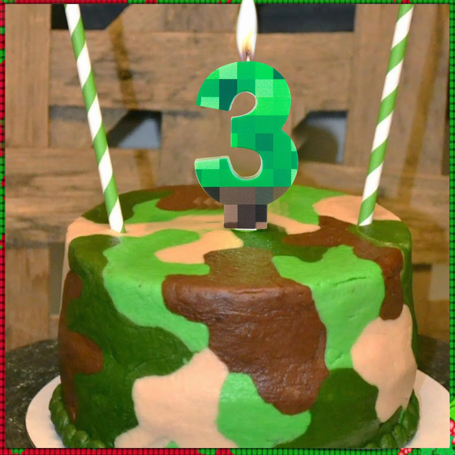 Yiran TNT Bougies Anniversaire 9 ans Personnalisées Vert Pixelisée Gâteaux pour Garçons Filles Décoration Fête
