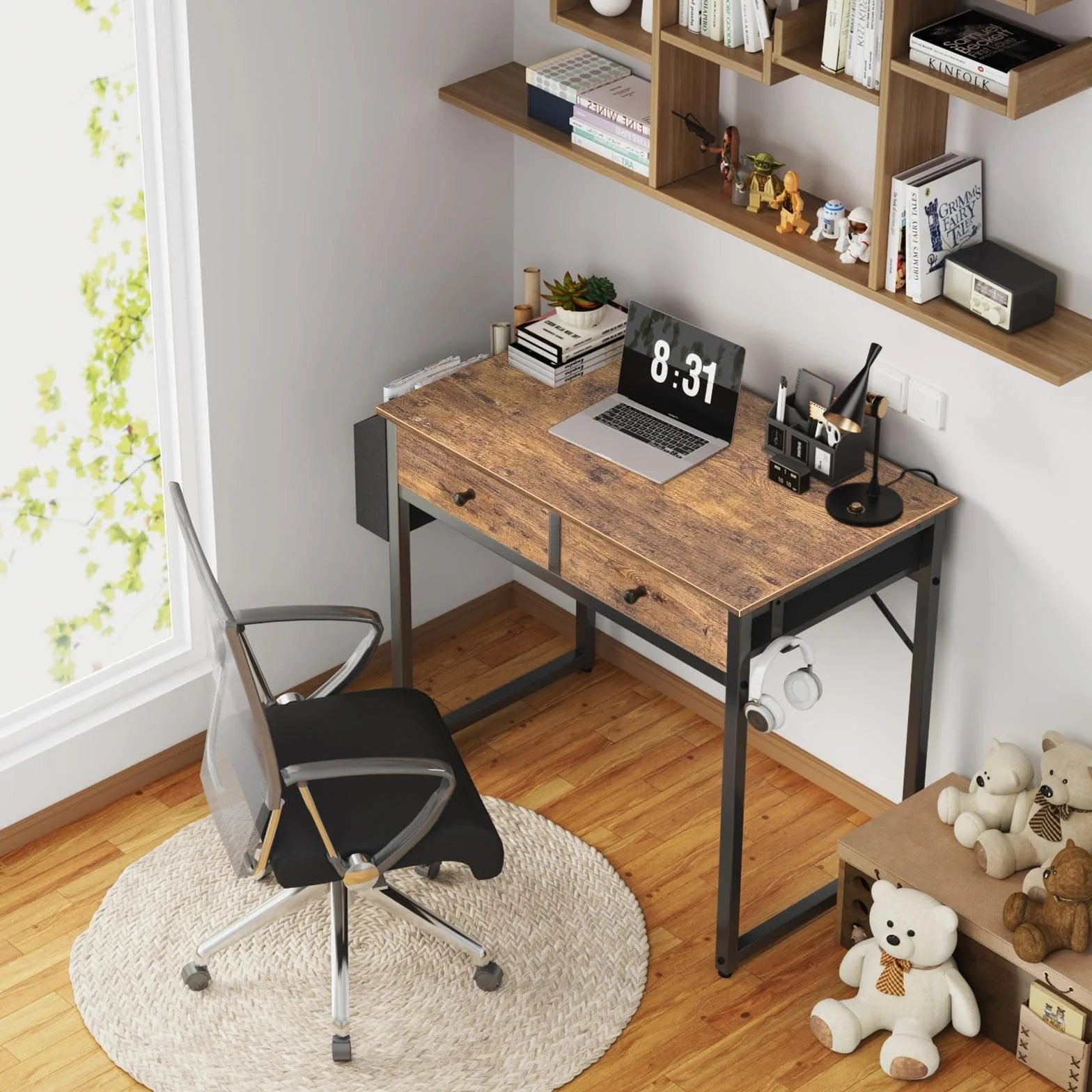 Bureau d'ordinateur avec 2 tiroirs 80cm Lufeiya Petit PC Bureau Informatique Rangement