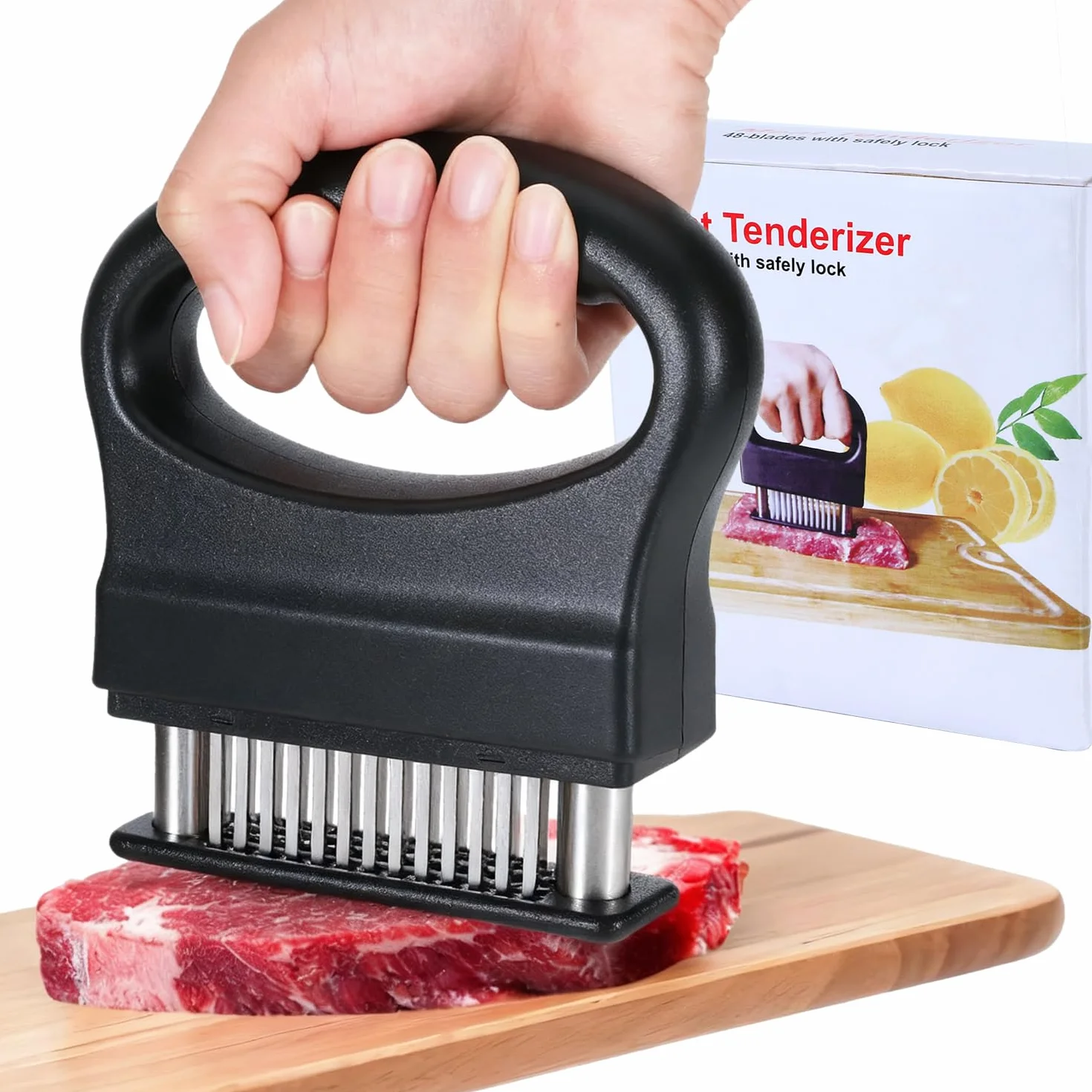 Attendrisseur de Viande 48 Lames Acier Inoxydable pour Steak Bœuf Poulet