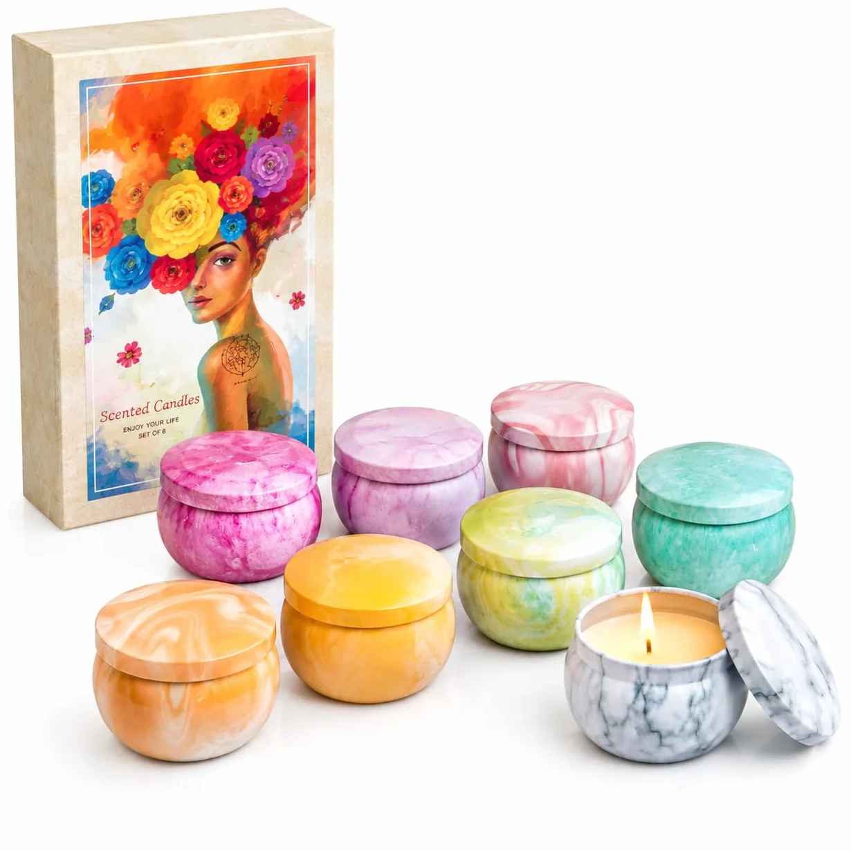 Coffret Bougies Parfumées Lot de 8 Longue Durée Cadeau Femme