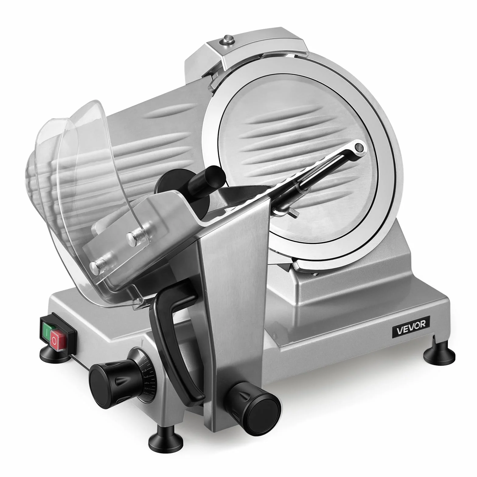 VEVOR Trancheuse Électrique 240 W, Lame Acier Carbone 250 mm, Épaisseur Coupe Réglable 0-12 mm, Trancheuse à Jambon