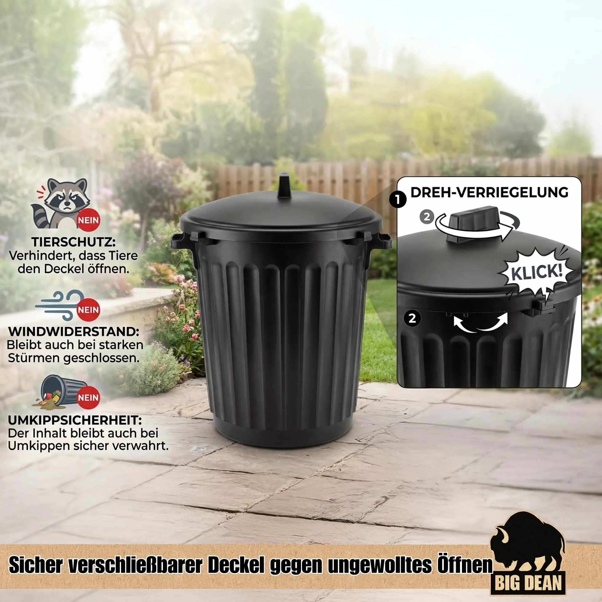 BigDean Poubelle 80 L diamètre 55 cm couvercle refermable