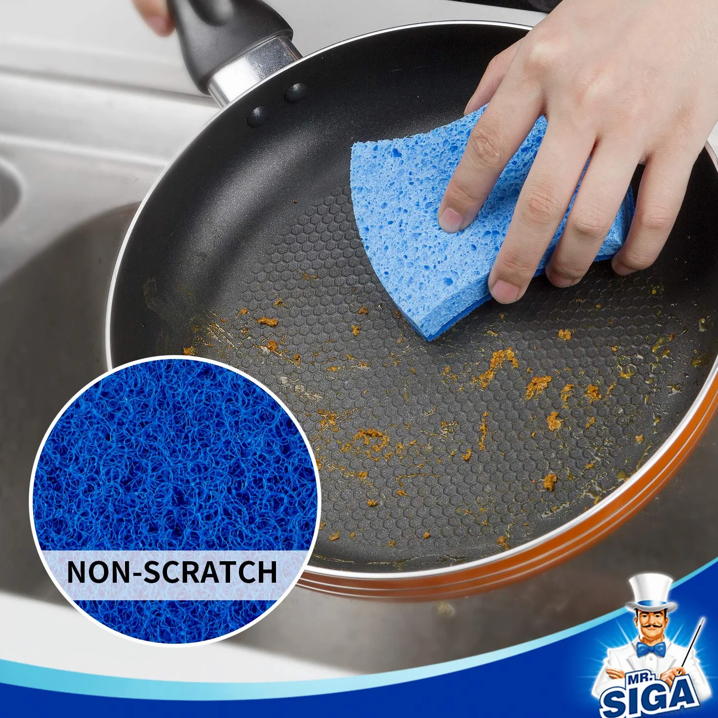 MR.SIGA Éponge à Récurer Cellulose Anti-Rayures Double Face Cuisine Lot de 12