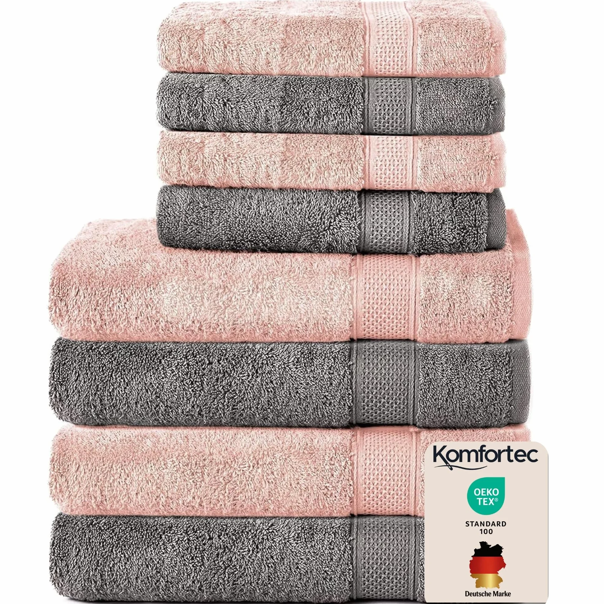 Ensemble de Serviettes 8 Pièces 100% Coton 70x140 cm 50x100 cm Gris Anthracite Rose