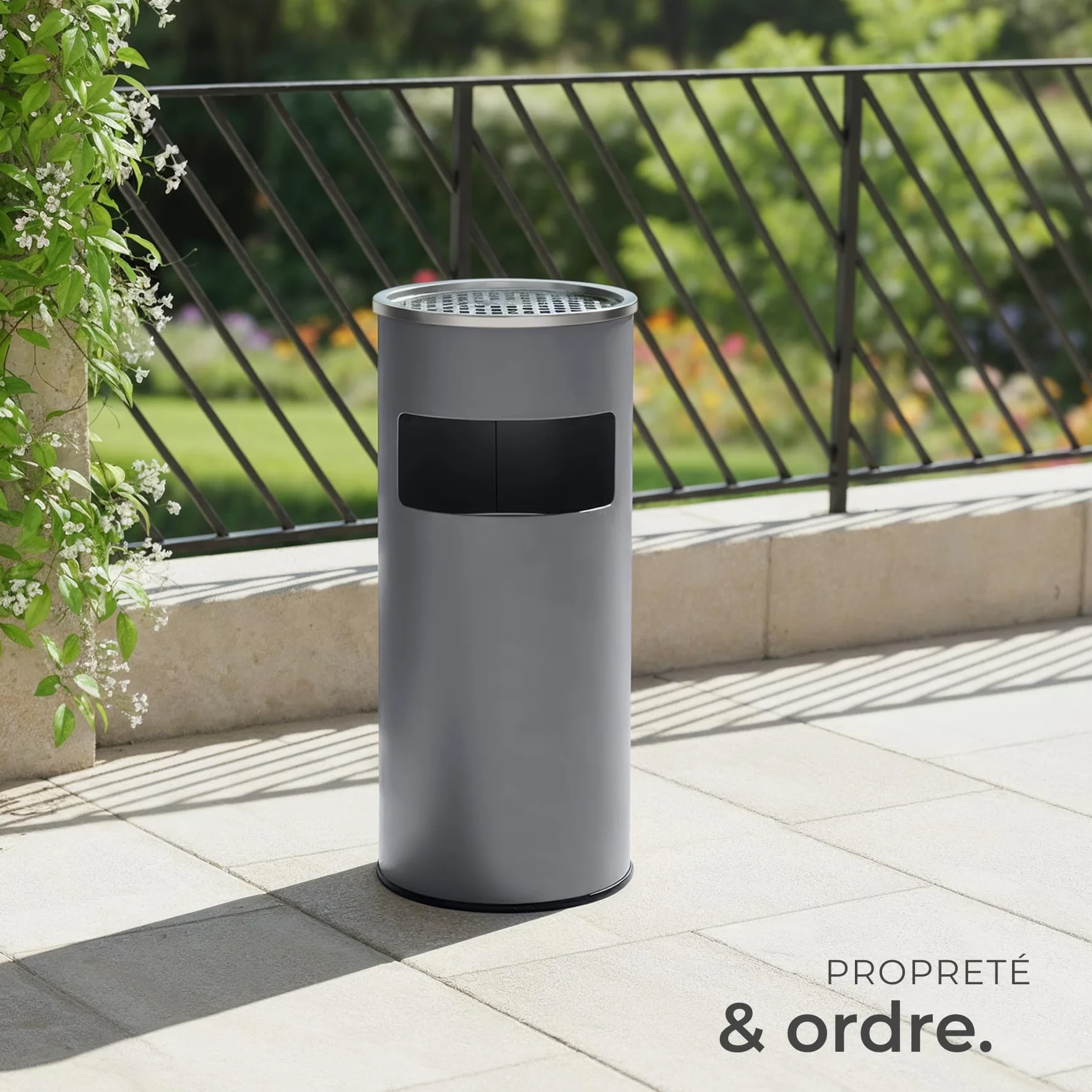 Cendrier sur pied 25 x 61 cm avec poubelle 30L intégrée, Gris anthracite