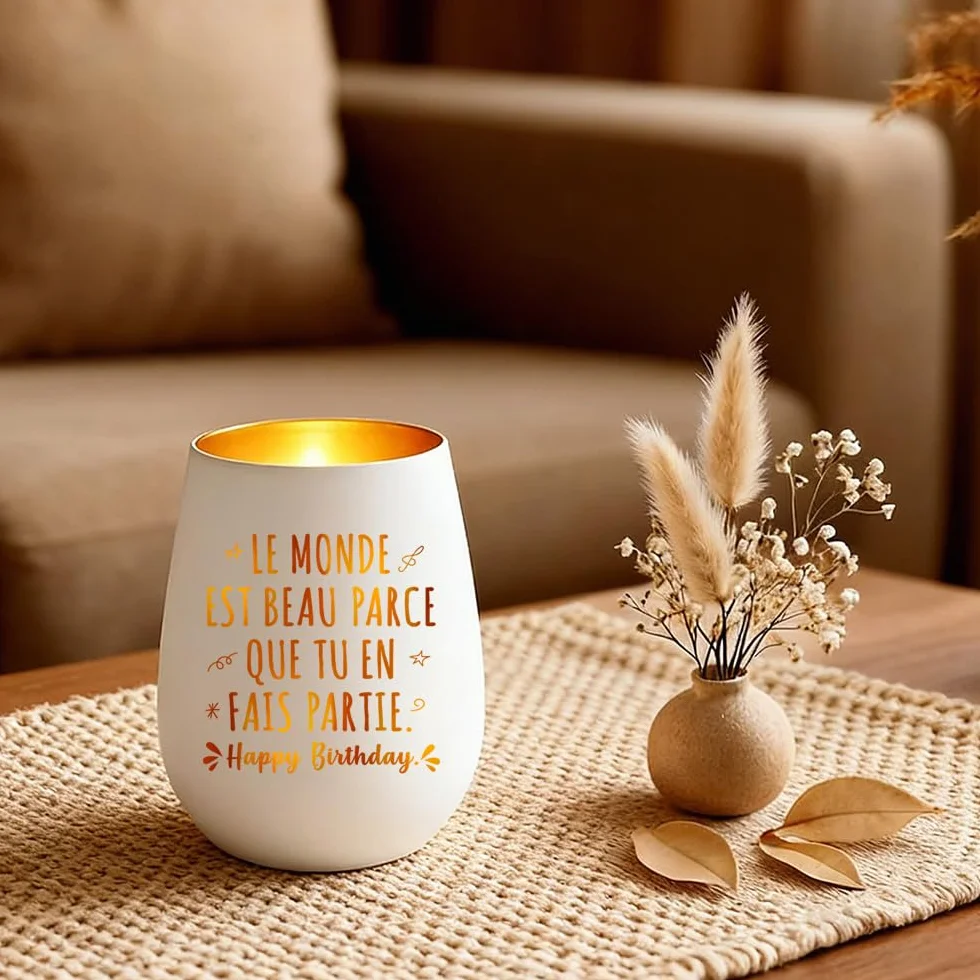 Bougie Bougeoir en Verre Romantique Cadeau Anniversaire Femme Happy Birthday