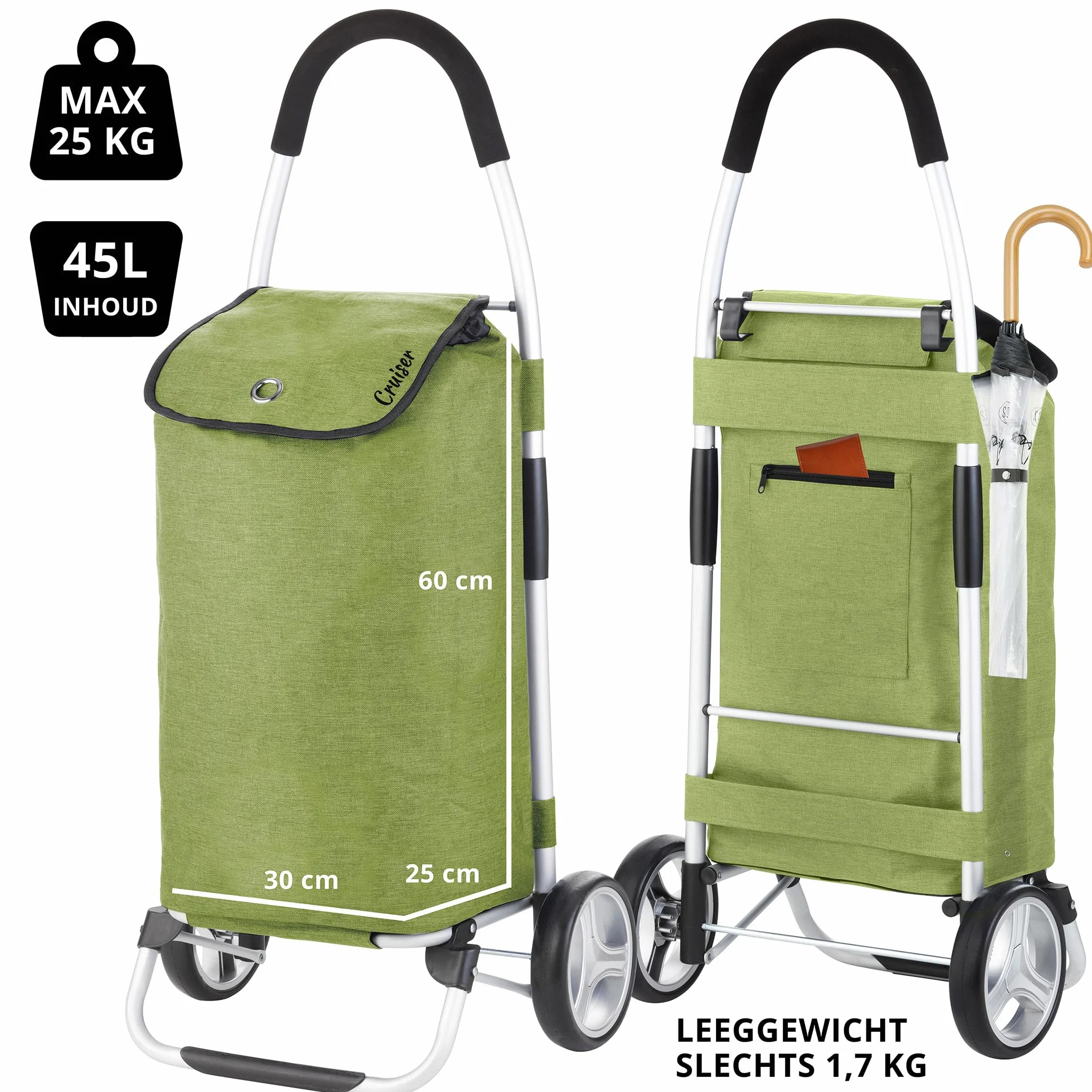 Cruiser Pliable Chariot de Course 45L Caddie à 2 Roues Vert
