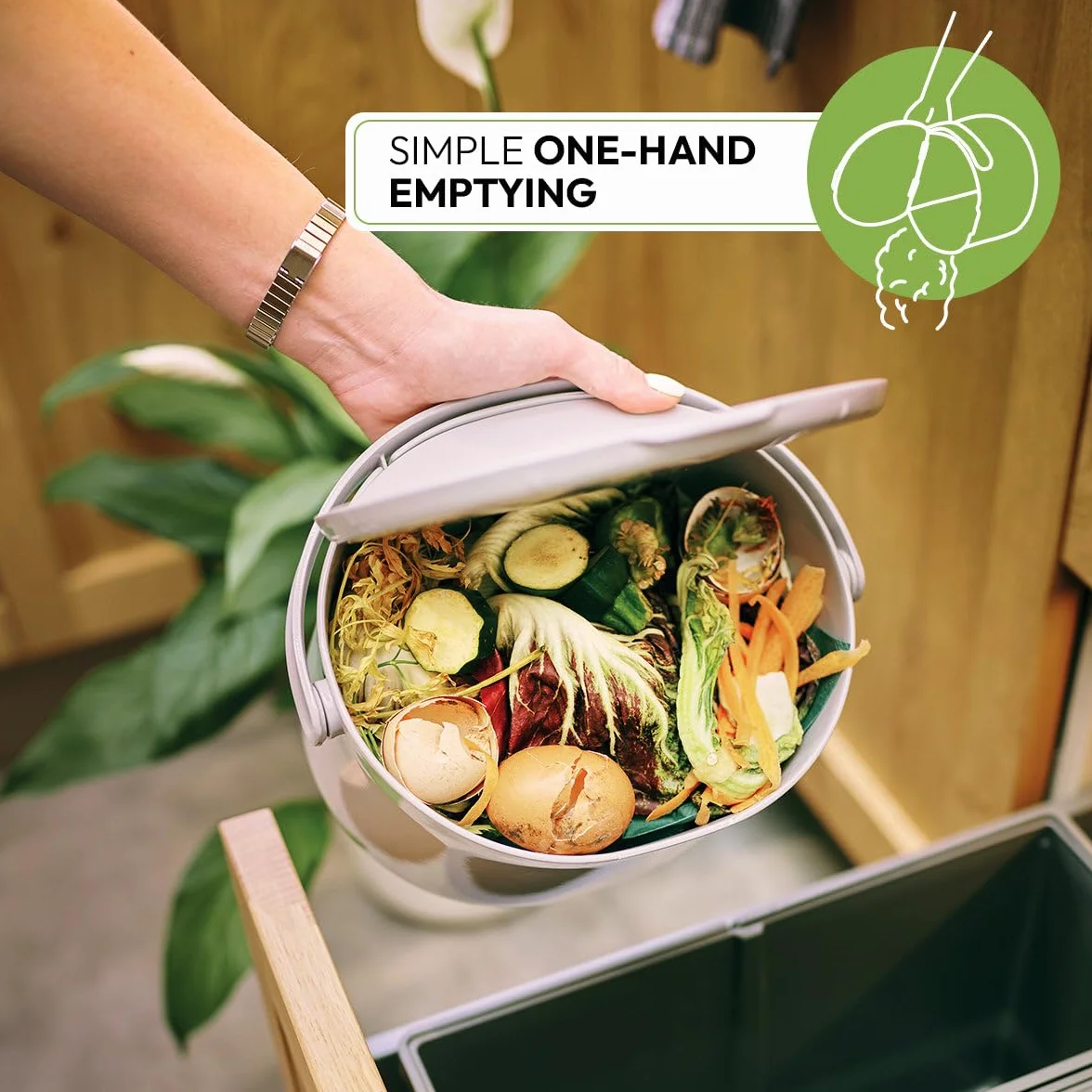Skaza Organko Daily Poubelle à Compost 3,3L – Petite Poubelle de Cuisine avec Couvercle, Plastique Recyclé, Cappuccino