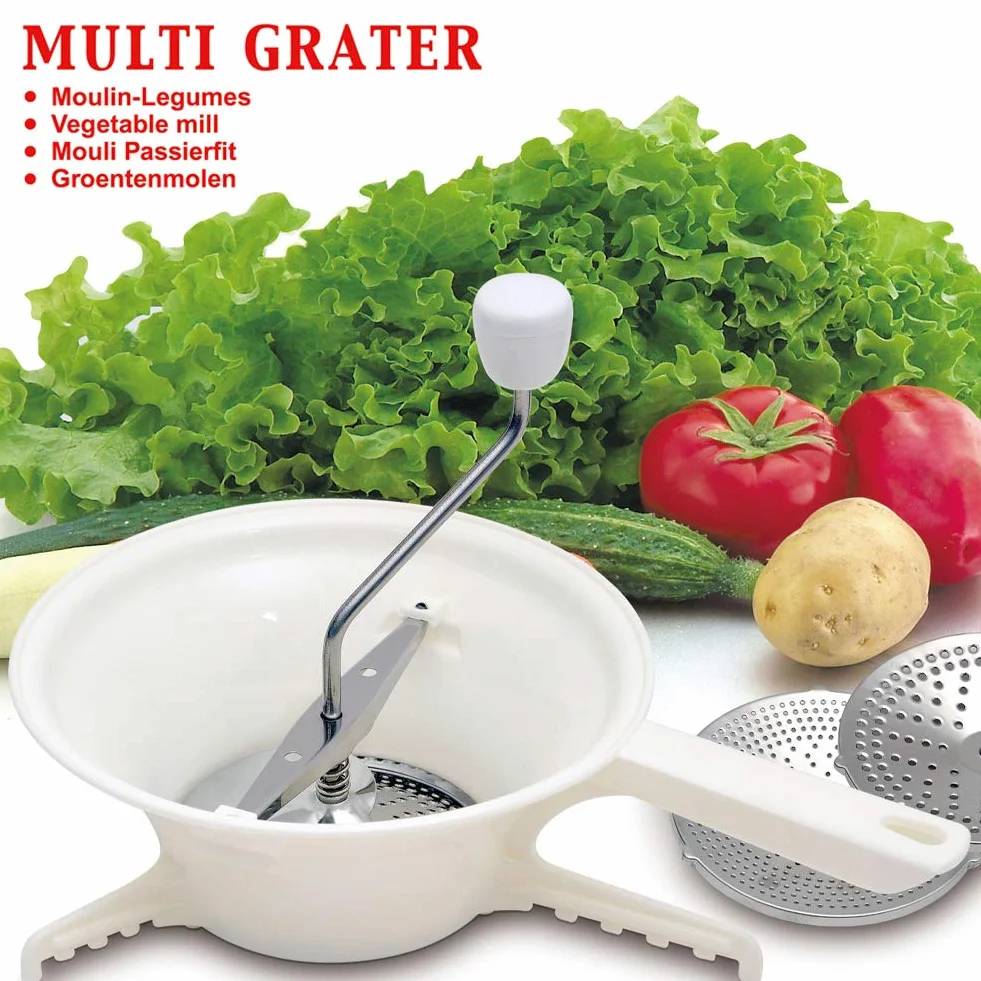 Mélangeur Manuel Broyeur Aliments Acier Inoxydable 3 Disques Broyage Moulin Rotatif Sauce Tomate Compote Pommes Purée