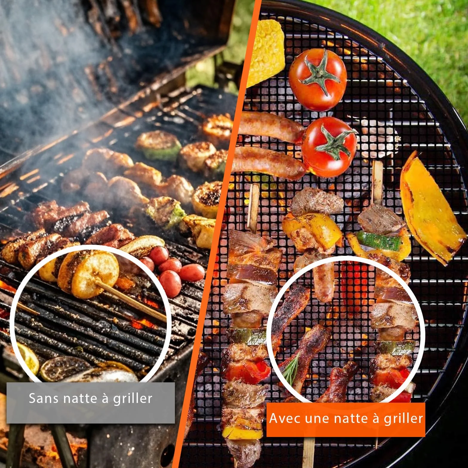 Grille Barbecue découpable 42x36 cm Tapis de Cuisson Réutilisables Anti-adhésif pour Gril électrique Gaz Charbon