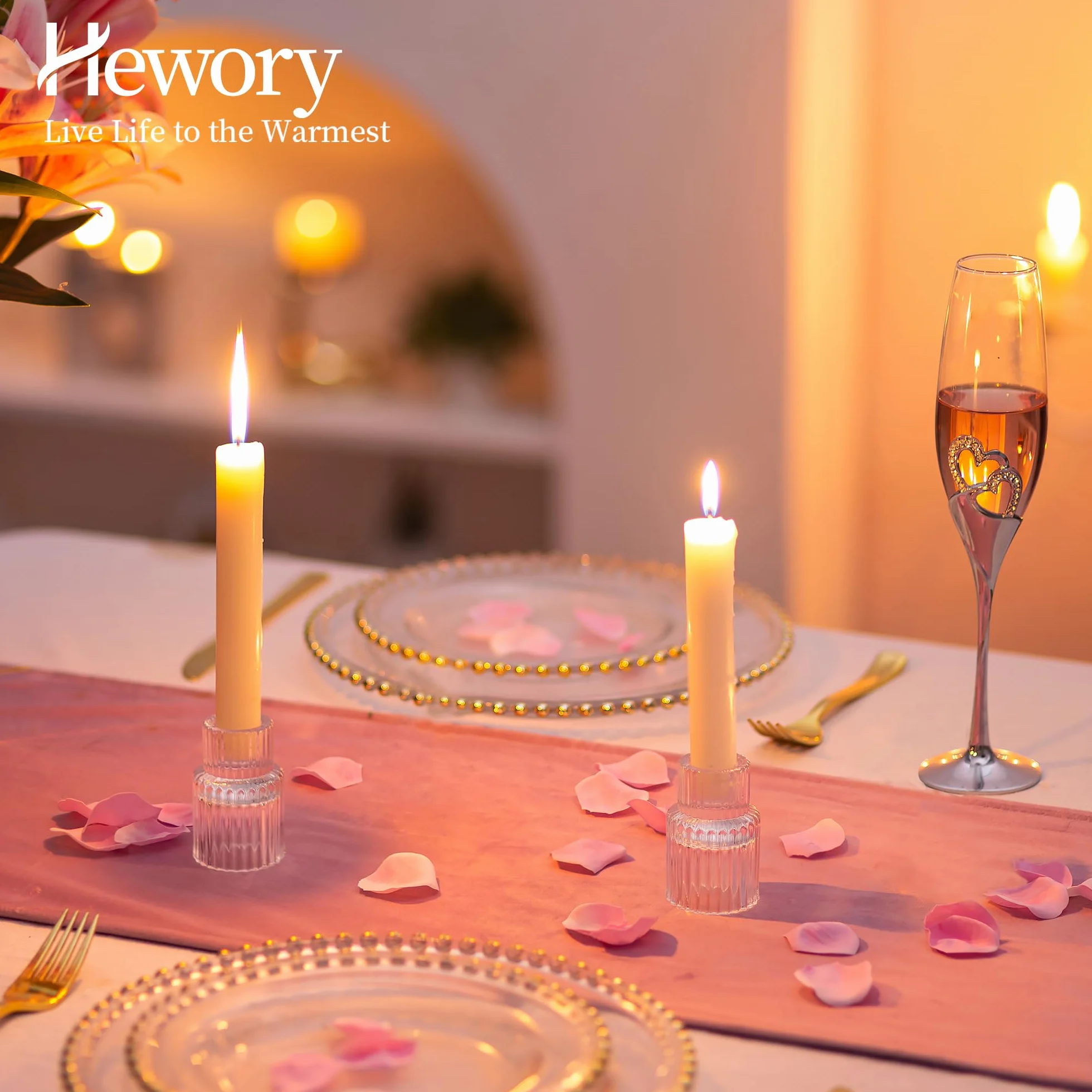 Hewory 20pcs Bougeoirs en Verre Côtelés Modernes pour Bougies de Chandelier