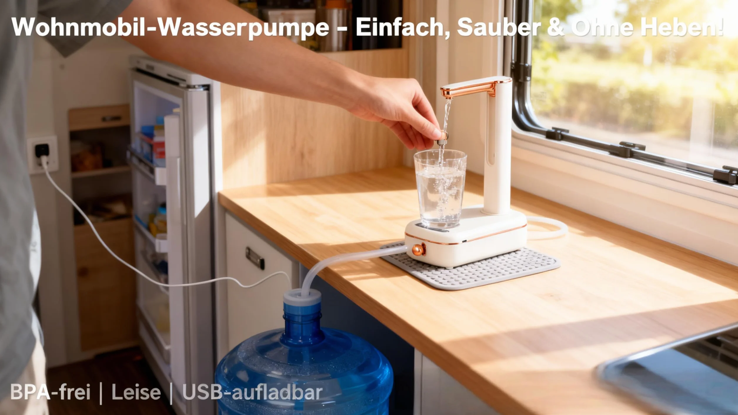 Distributeur d'eau Électrique Rechargeable USB sans BPA Pompe 3 Niveaux Débit Camping Maison Bureau Batterie 800 mAh Blanc