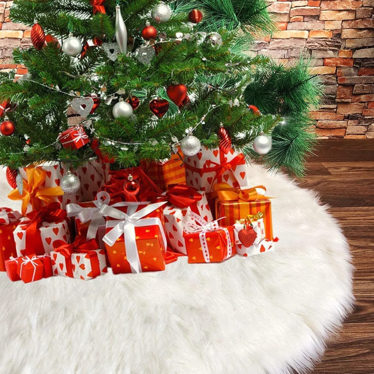 Jupe de Sapin de Noël en Peluche Blanc 90cm