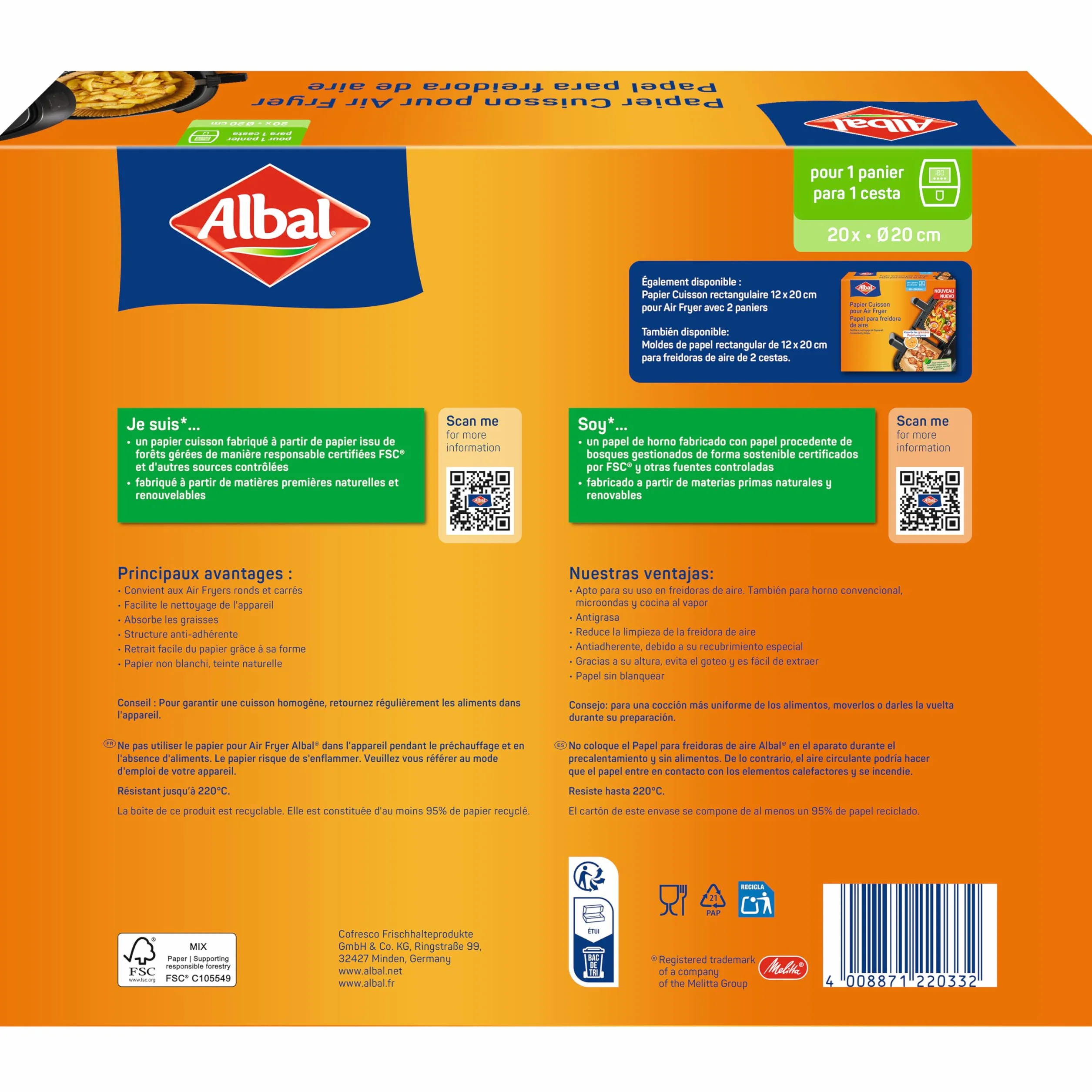 Albal Papier Cuisson Air Fryer 4-8 litres Absorbe les graisses
