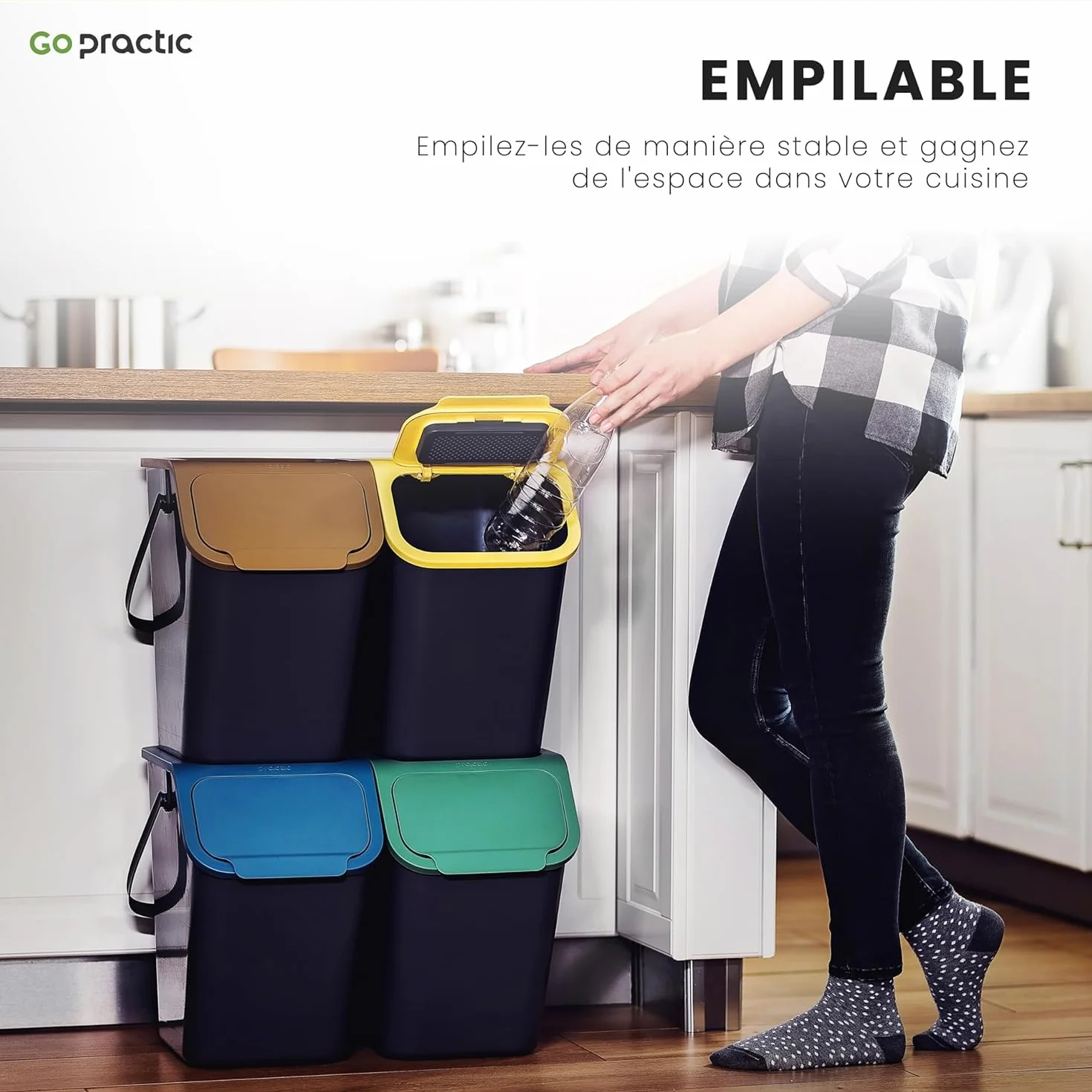 Set de Poubelles de Cuisine 25L 4 Pièces avec Couvercle et Filtre à Charbon Blanc