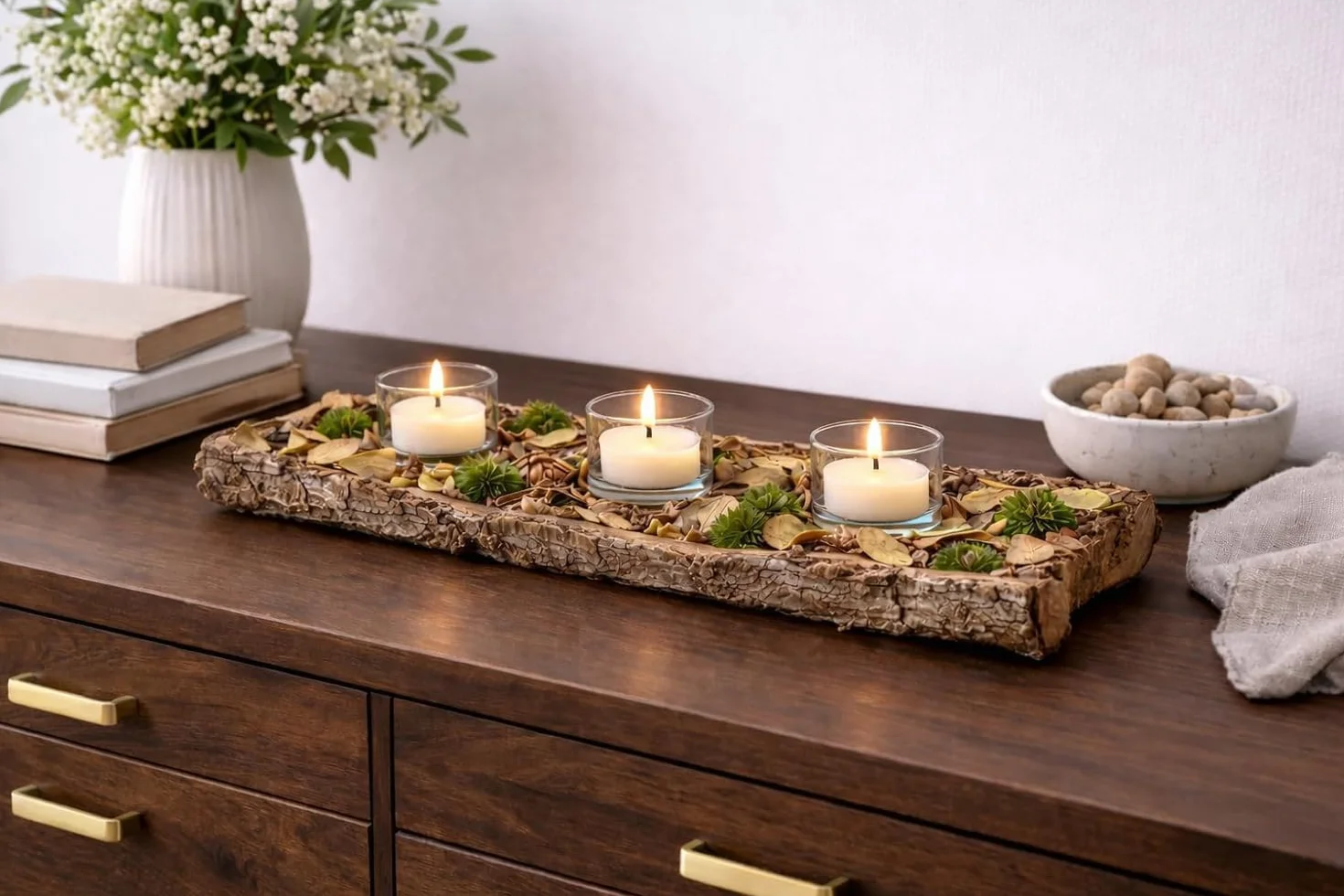 Coffret de Pot-pourri parfumé WALWI Bois de Santal & Patchouli 3 Bougies Chauffe-Plat