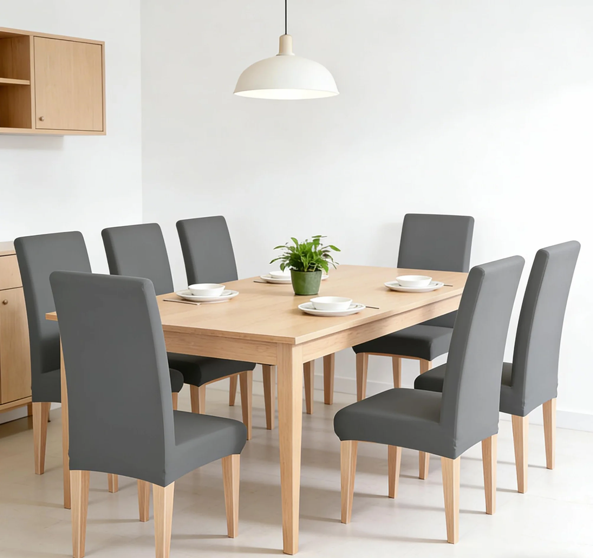 Housse de Chaise Extensible 4 Pièces Amovible Lavable Gris pour Salle à Manger Hôtel